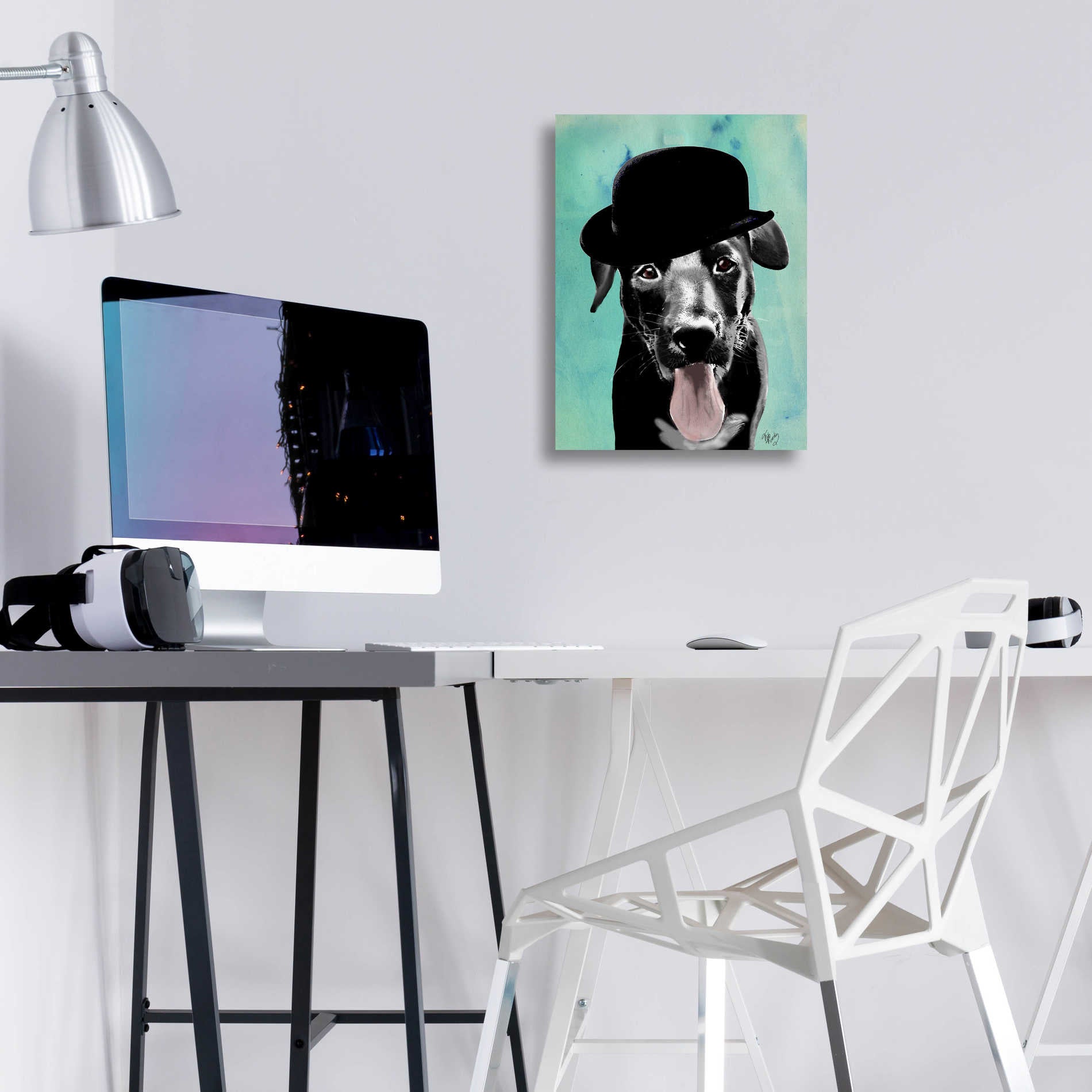 Epic Art 'Black Labrador in Bowler Hat' by Fab Funky, Acrylic Glass Wall Art,12x16