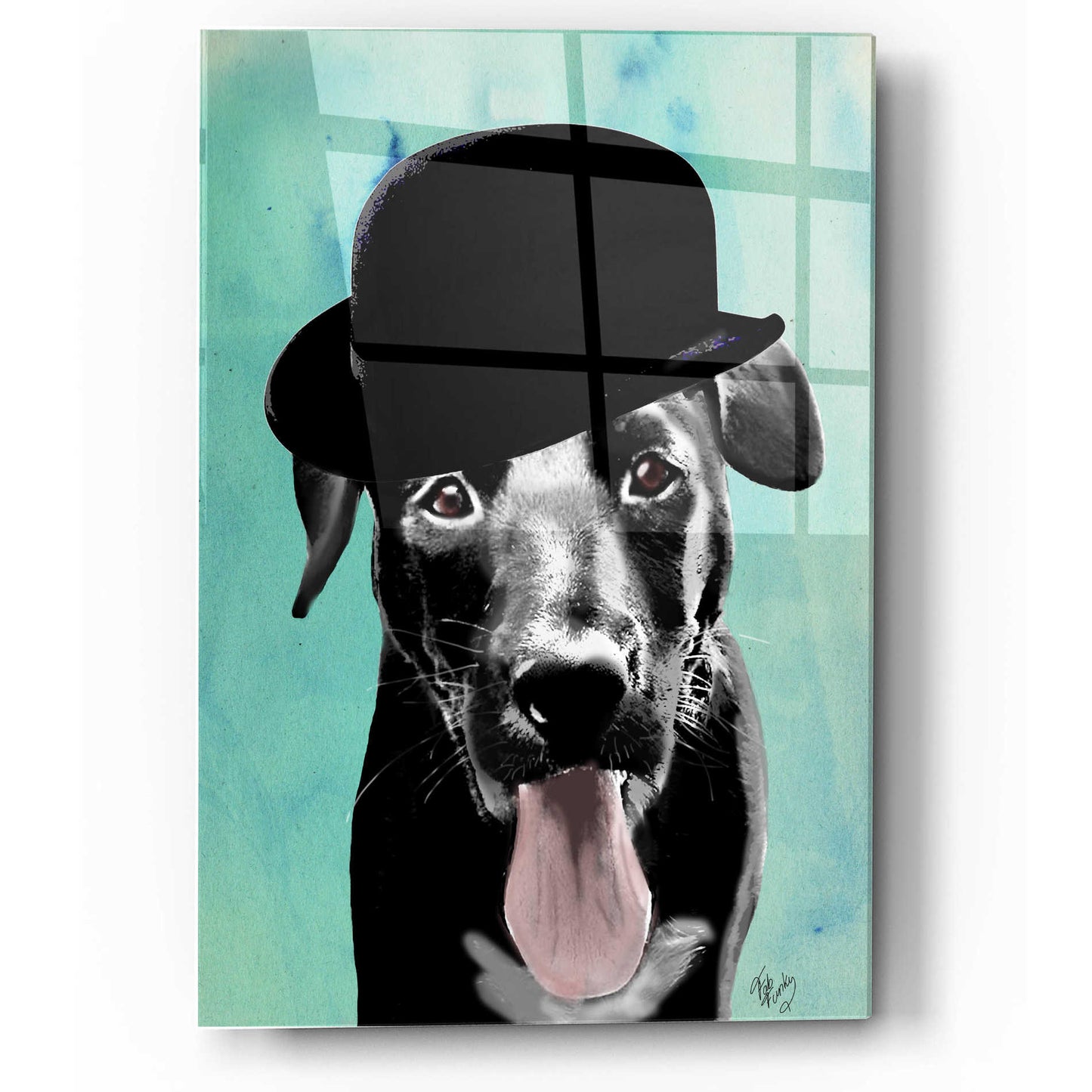 Epic Art 'Black Labrador in Bowler Hat' by Fab Funky, Acrylic Glass Wall Art,12x16