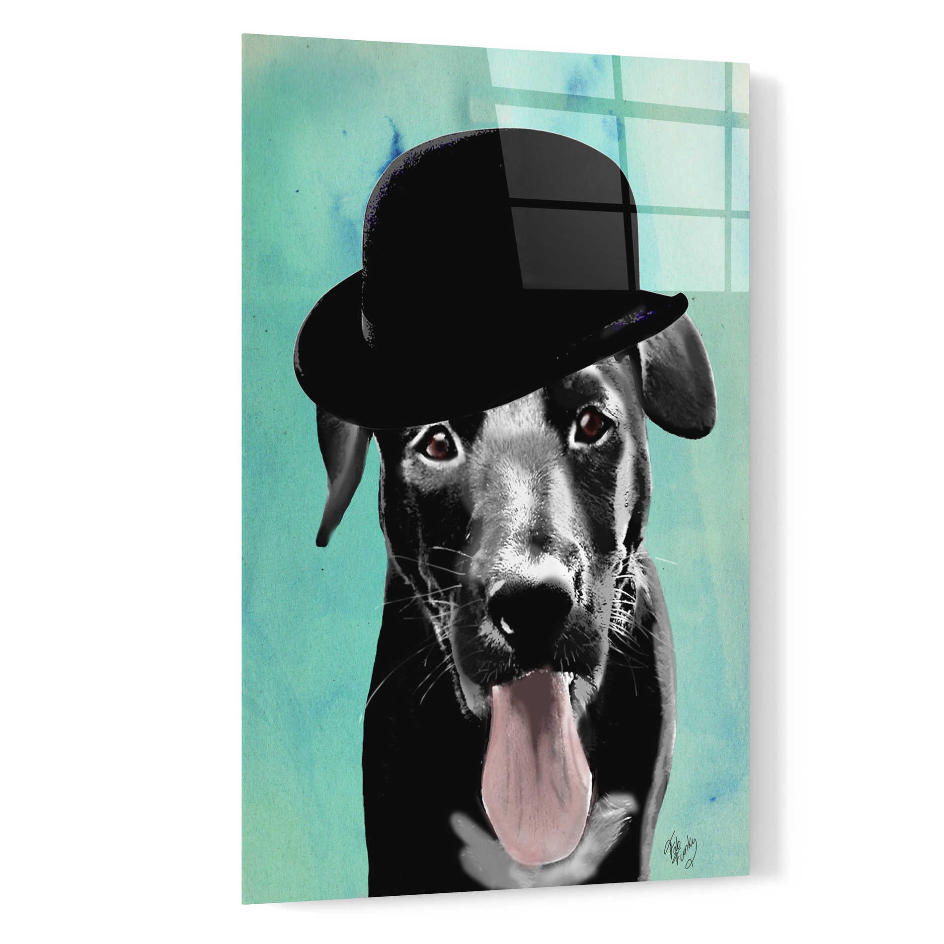 Epic Art 'Black Labrador in Bowler Hat' by Fab Funky, Acrylic Glass Wall Art,16x24