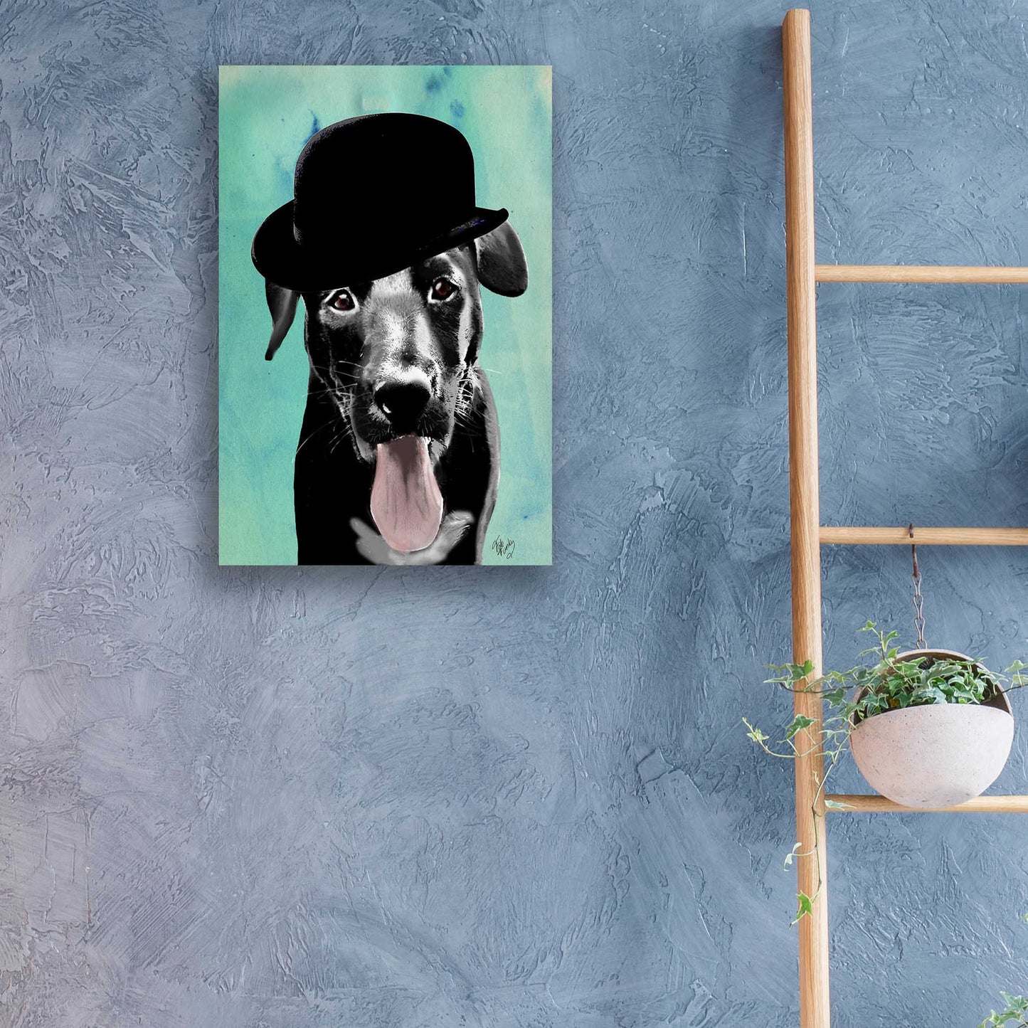 Epic Art 'Black Labrador in Bowler Hat' by Fab Funky, Acrylic Glass Wall Art,16x24