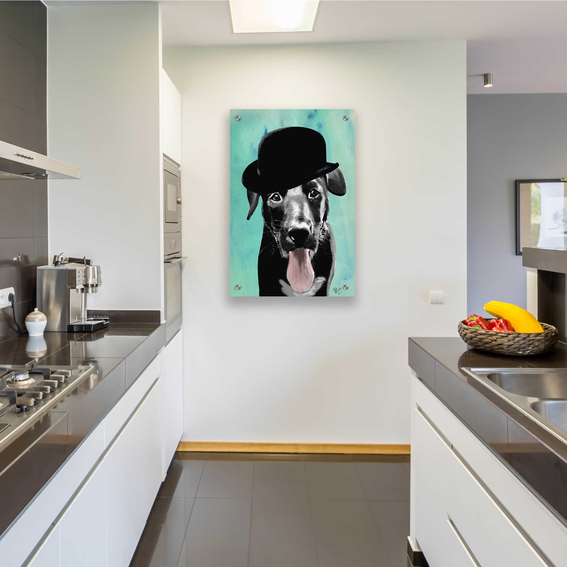 Epic Art 'Black Labrador in Bowler Hat' by Fab Funky, Acrylic Glass Wall Art,24x36