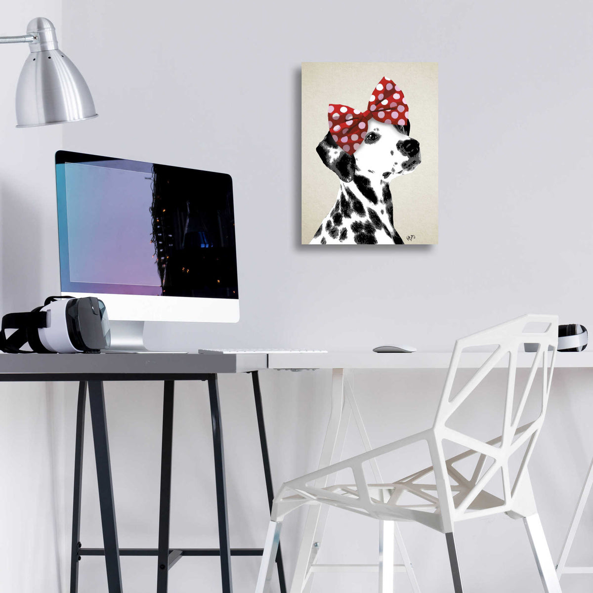 Epic Art 'Dalmatian With Red Bow' by Fab Funky, Acrylic Glass Wall Art,12x16