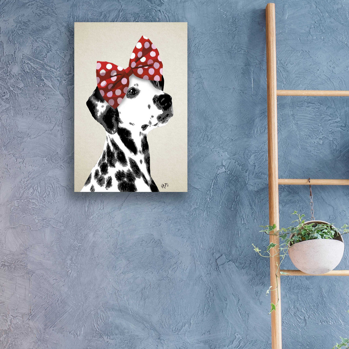 Epic Art 'Dalmatian With Red Bow' by Fab Funky, Acrylic Glass Wall Art,16x24