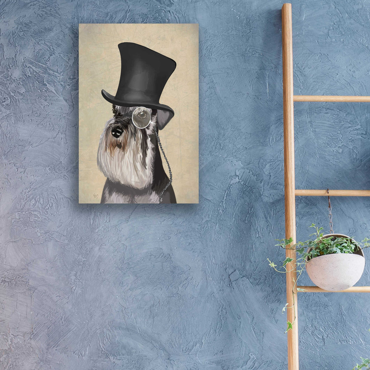 Epic Art 'Schnauzer, Formal Hound and Hat' by Fab Funky, Acrylic Glass Wall Art,16x24