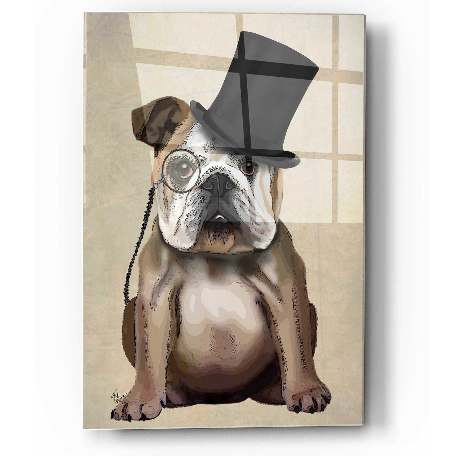 Epic Art 'English Bulldog, Formal Hound and Hat' by Fab Funky, Acrylic Glass Wall Art,12x16