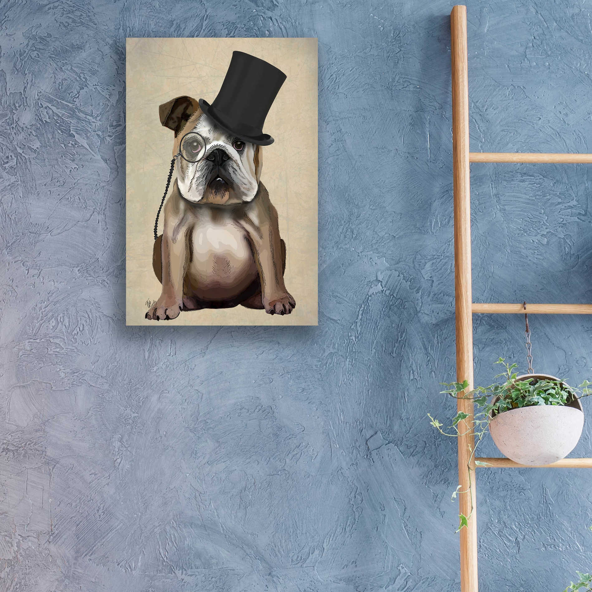 Epic Art 'English Bulldog, Formal Hound and Hat' by Fab Funky, Acrylic Glass Wall Art,16x24