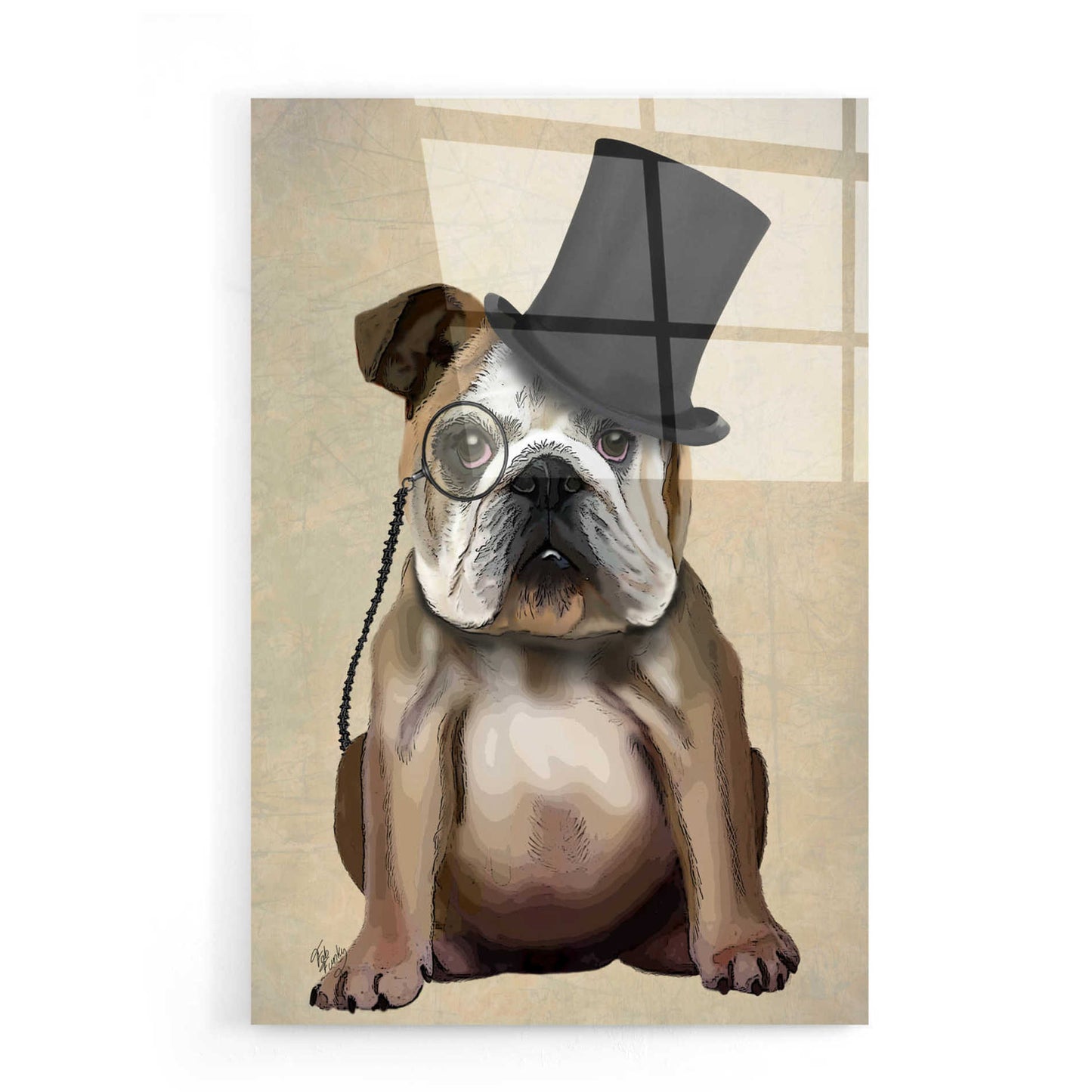 Epic Art 'English Bulldog, Formal Hound and Hat' by Fab Funky, Acrylic Glass Wall Art,16x24