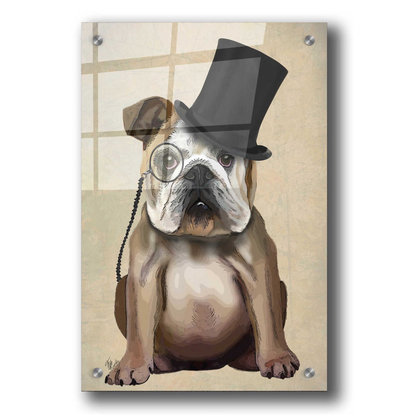 Epic Art 'English Bulldog, Formal Hound and Hat' by Fab Funky, Acrylic Glass Wall Art,24x36