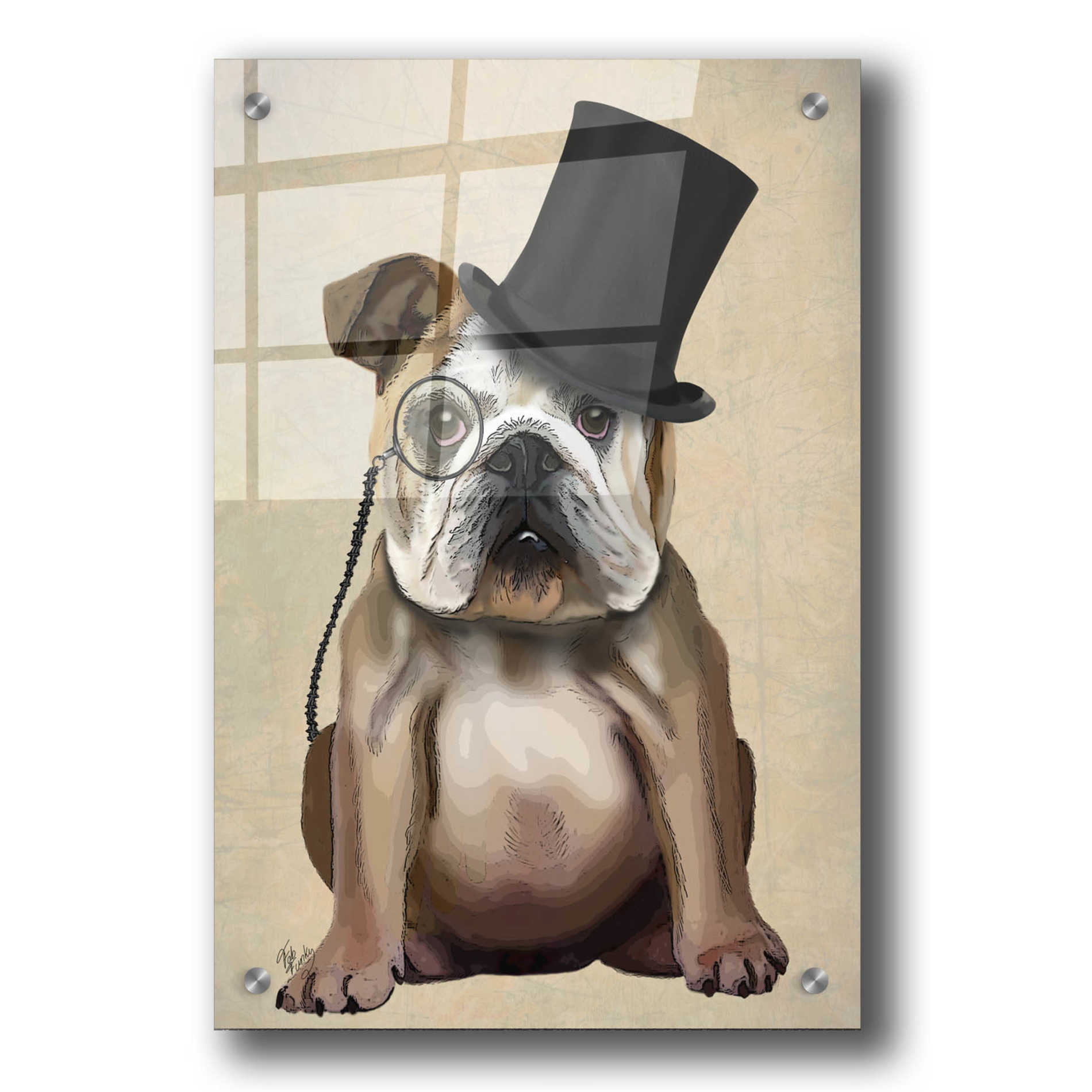 Epic Art 'English Bulldog, Formal Hound and Hat' by Fab Funky, Acrylic Glass Wall Art,24x36