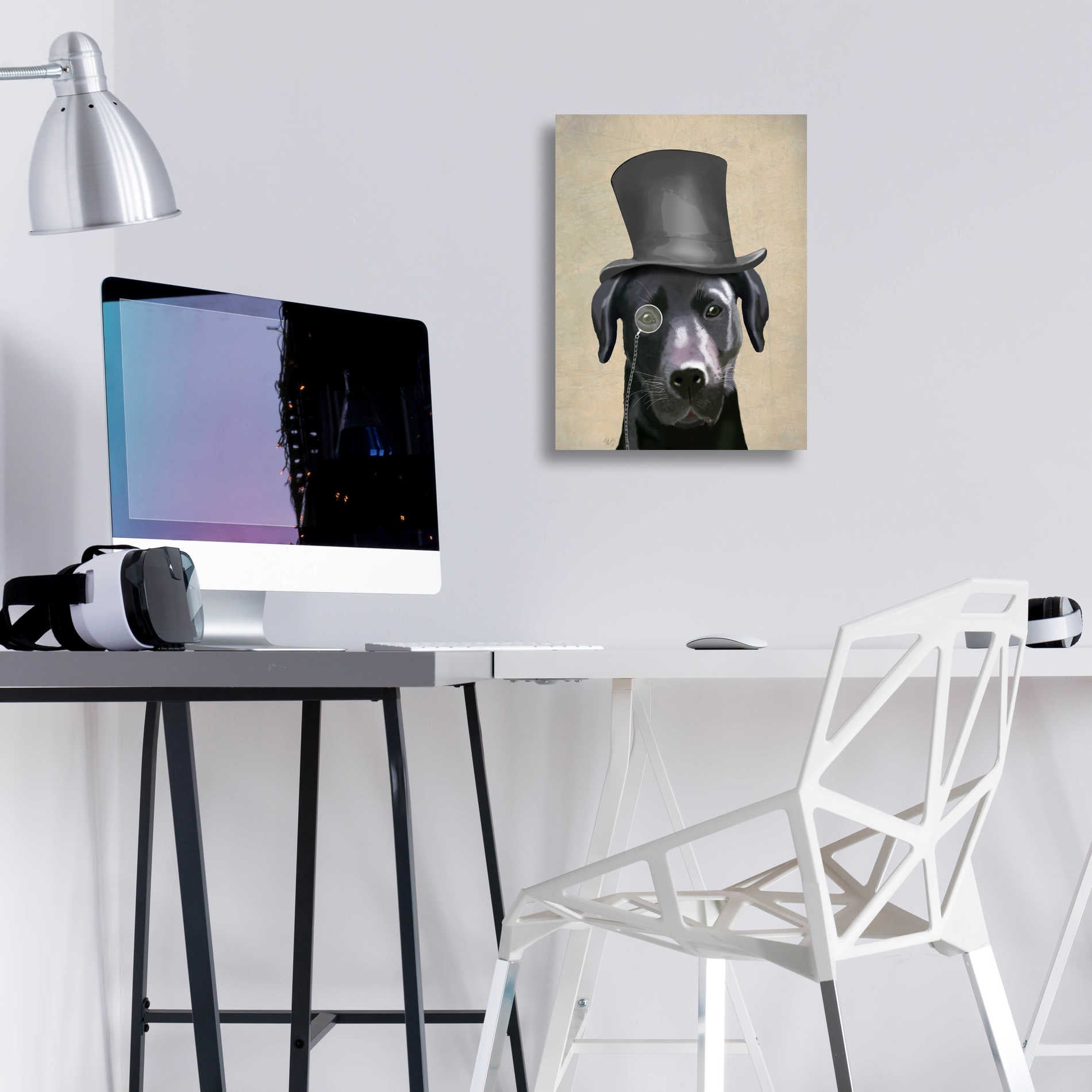 Epic Art 'Black Labrador, Formal Hound and Hat' by Fab Funky, Acrylic Glass Wall Art,12x16