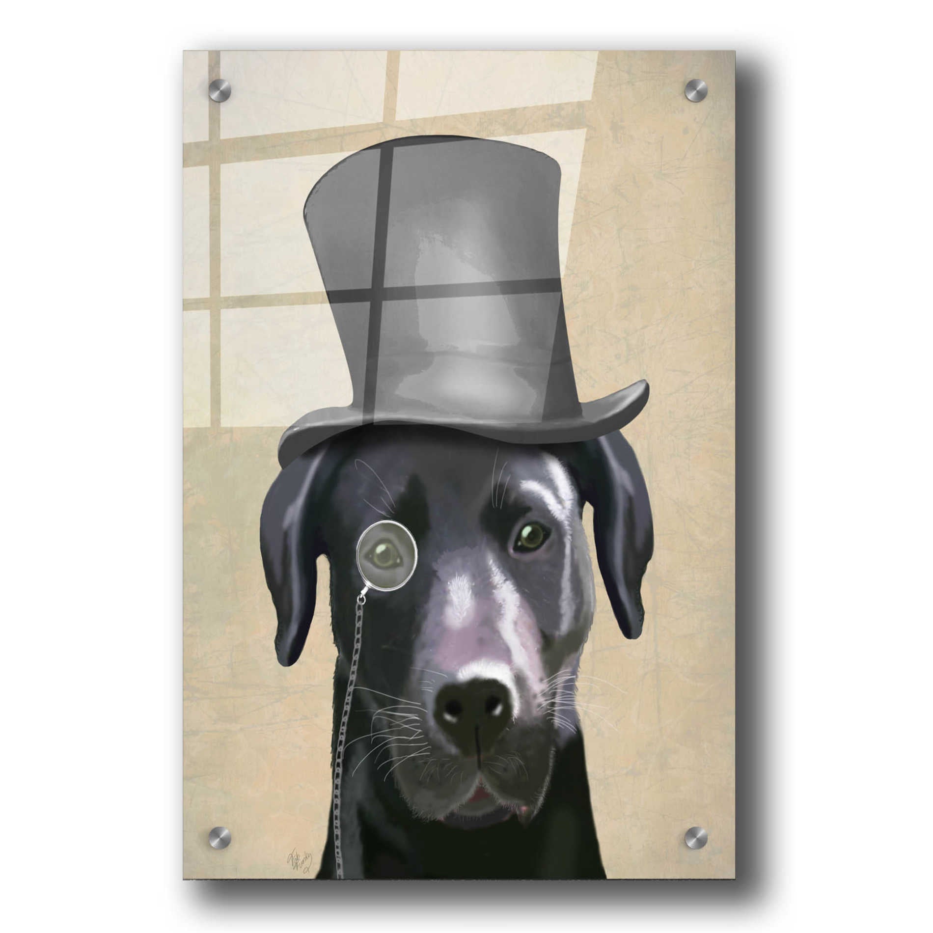 Epic Art 'Black Labrador, Formal Hound and Hat' by Fab Funky, Acrylic Glass Wall Art,24x36