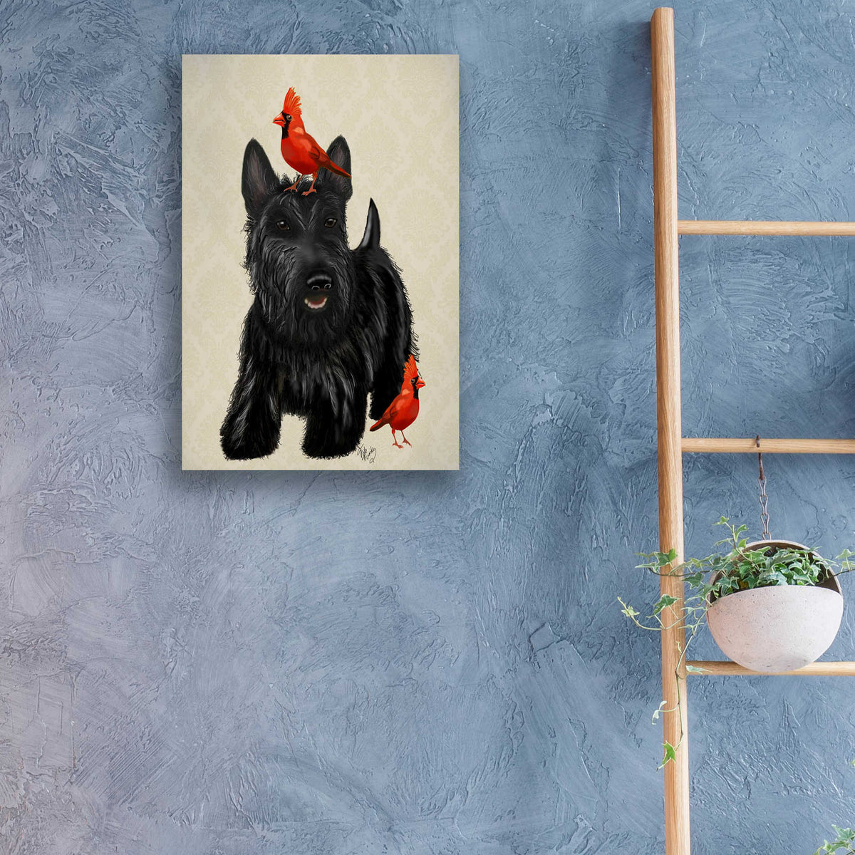 Epic Art 'Scottie Dog and Red Birds' by Fab Funky, Acrylic Glass Wall Art,16x24