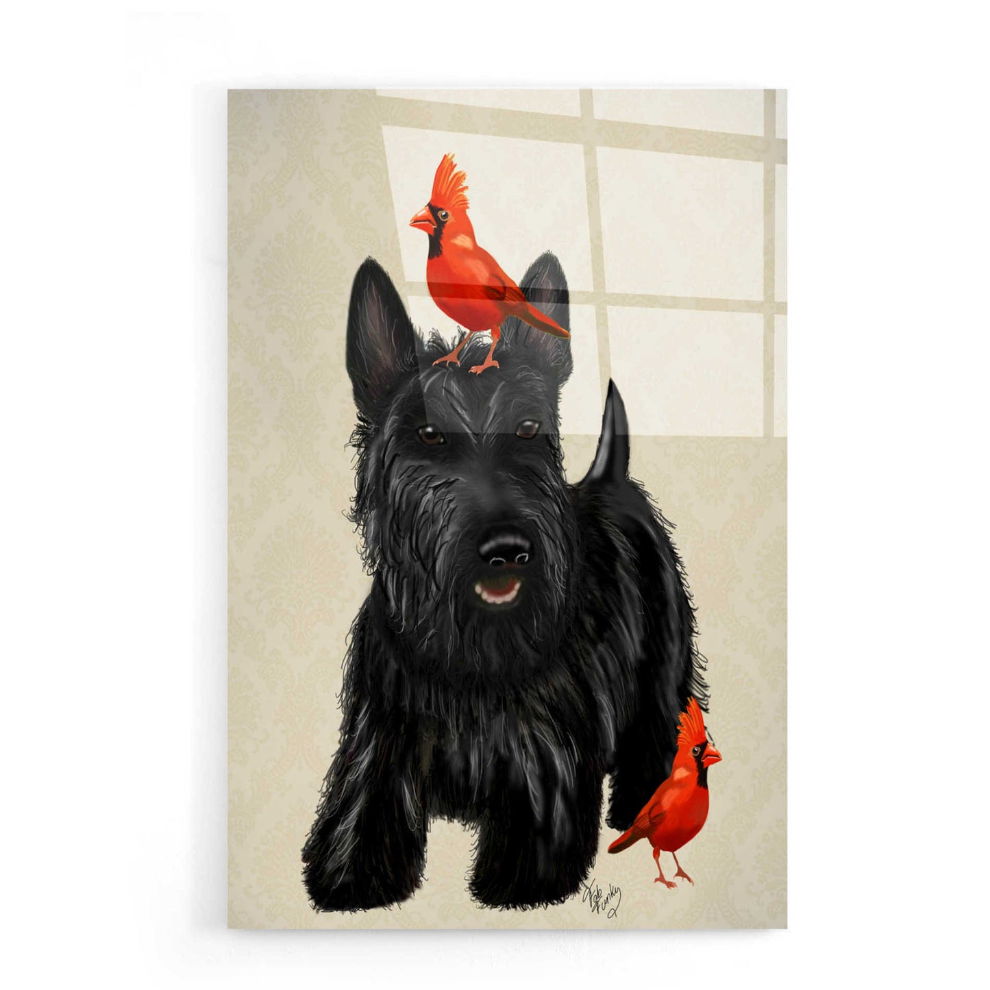 Epic Art 'Scottie Dog and Red Birds' by Fab Funky, Acrylic Glass Wall Art,16x24