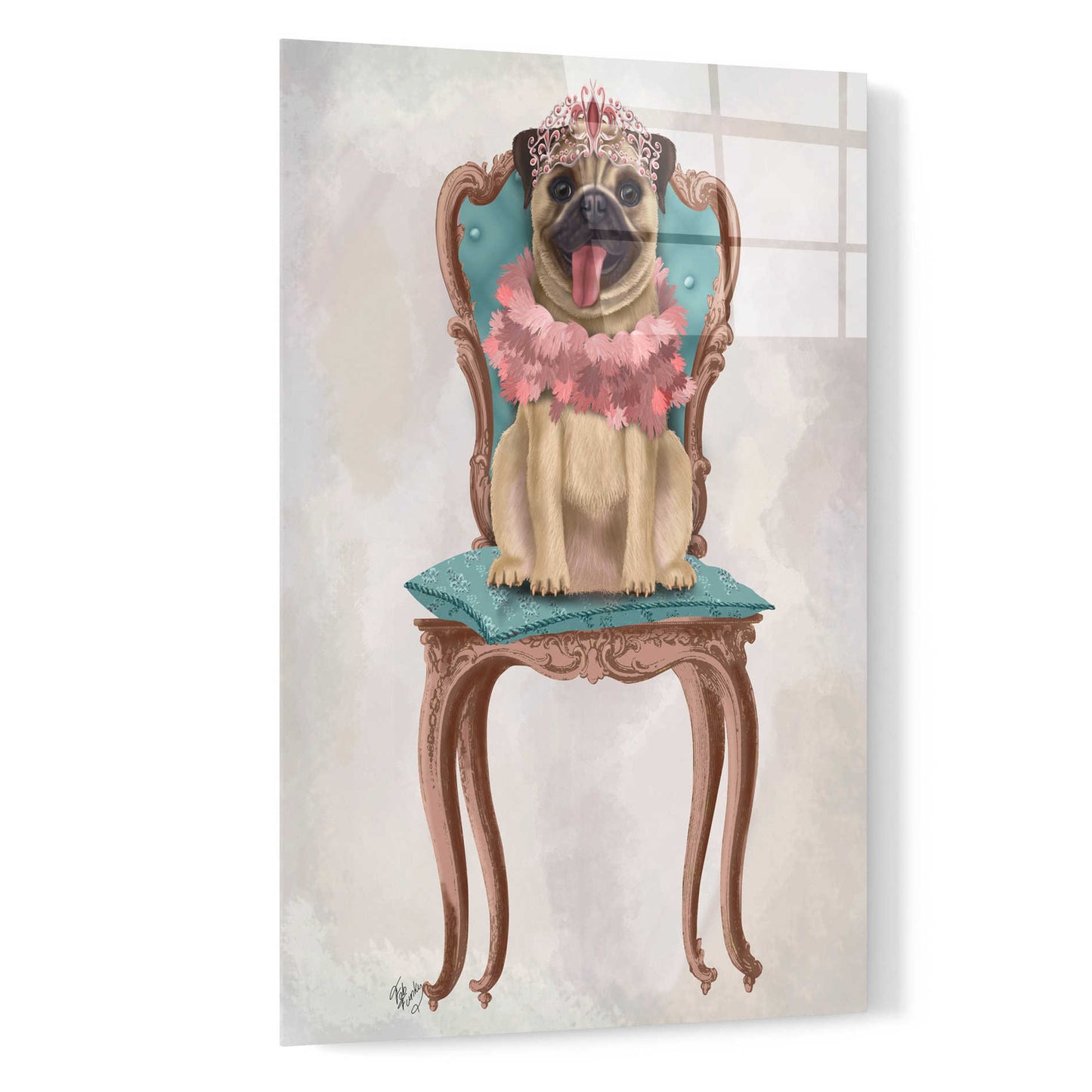 Epic Art 'Pug Princess on Chair' by Fab Funky, Acrylic Glass Wall Art,16x24