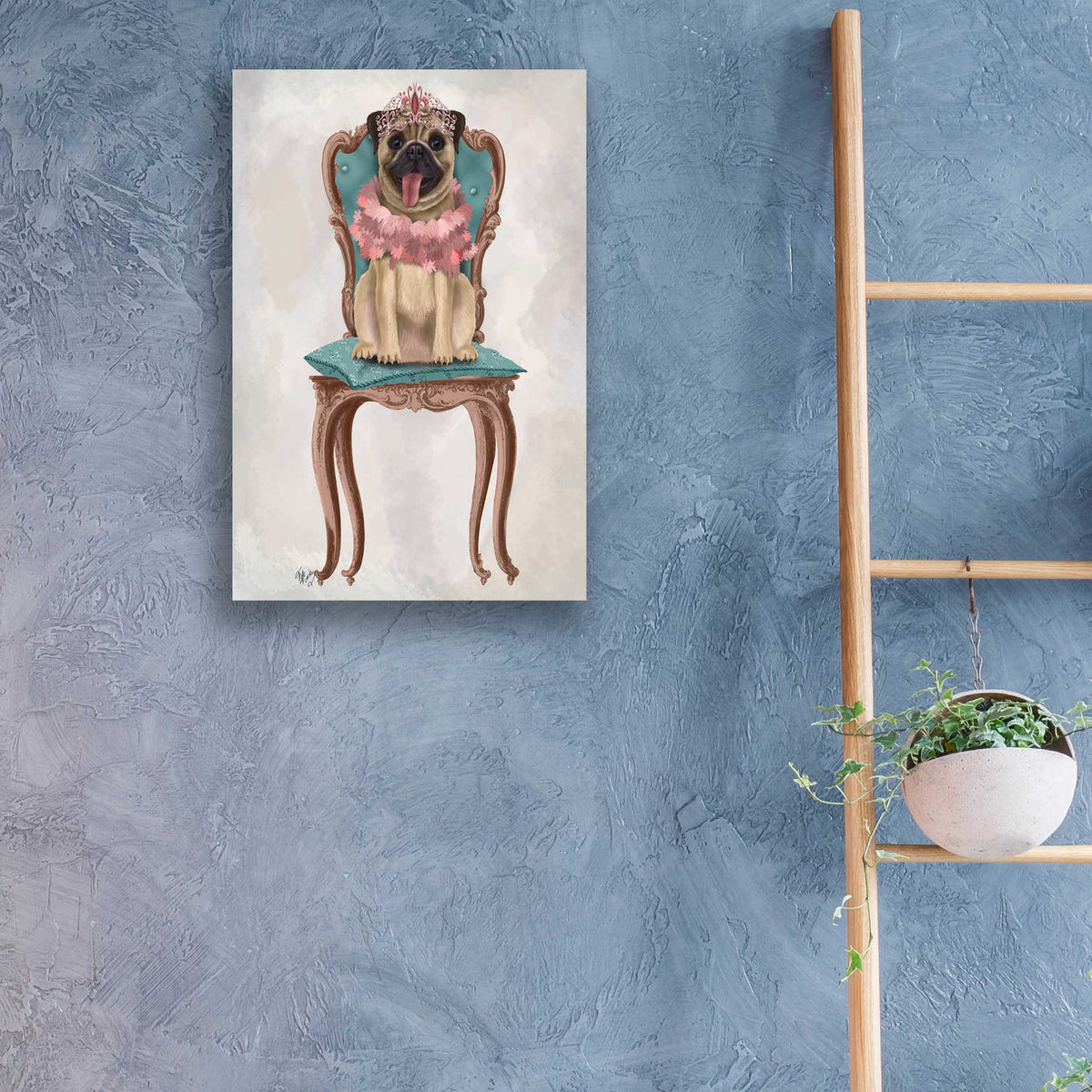 Epic Art 'Pug Princess on Chair' by Fab Funky, Acrylic Glass Wall Art,16x24