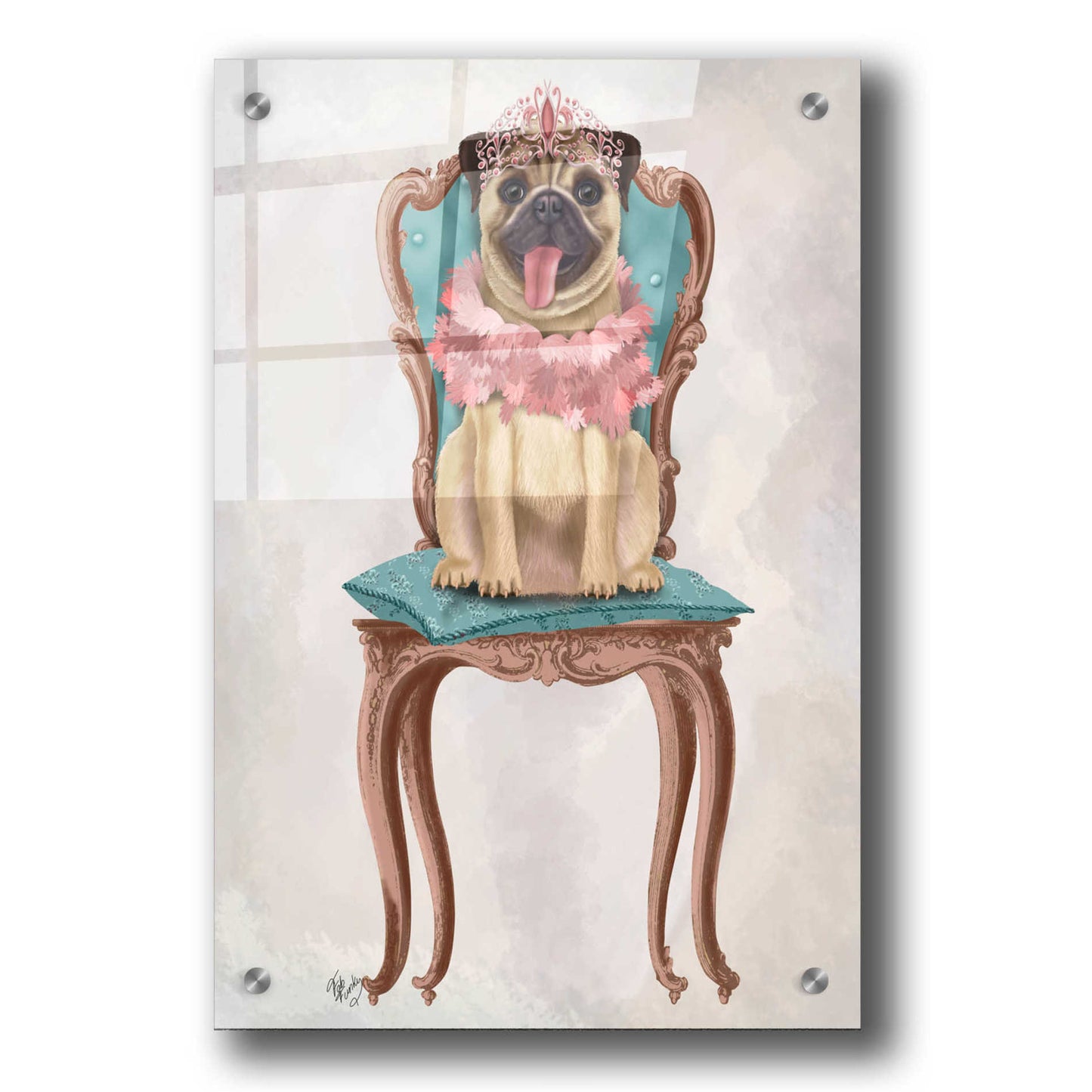 Epic Art 'Pug Princess on Chair' by Fab Funky, Acrylic Glass Wall Art,24x36
