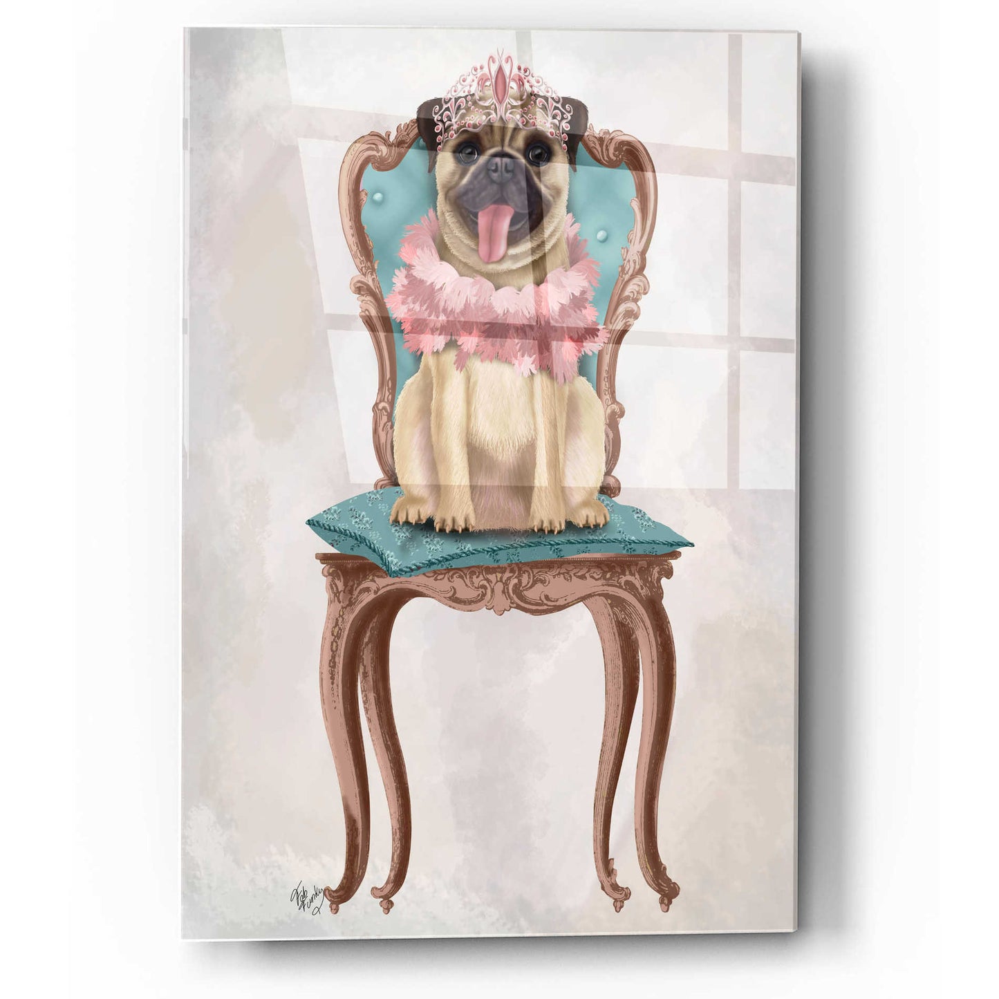 Epic Art 'Pug Princess on Chair' by Fab Funky, Acrylic Glass Wall Art