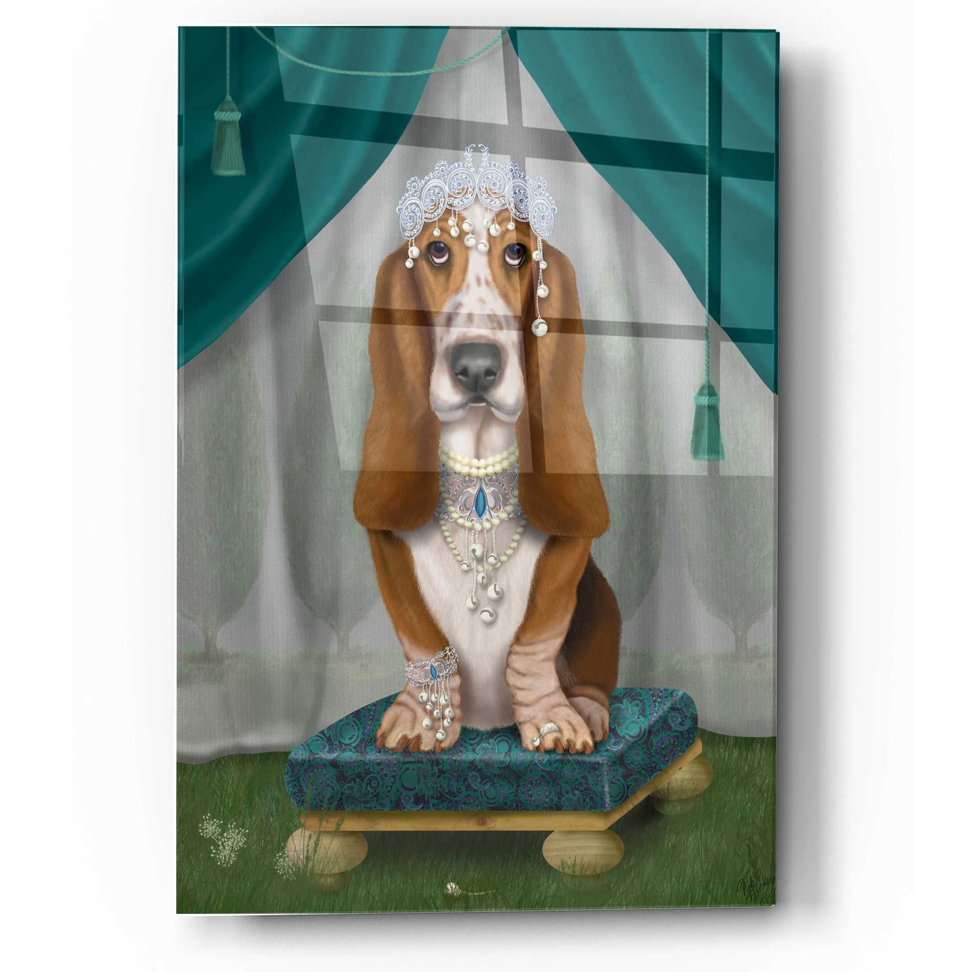 Epic Art 'Basset Hound and Tiara' by Fab Funky, Acrylic Glass Wall Art,12x16