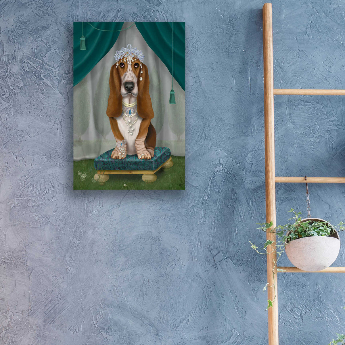 Epic Art 'Basset Hound and Tiara' by Fab Funky, Acrylic Glass Wall Art,16x24