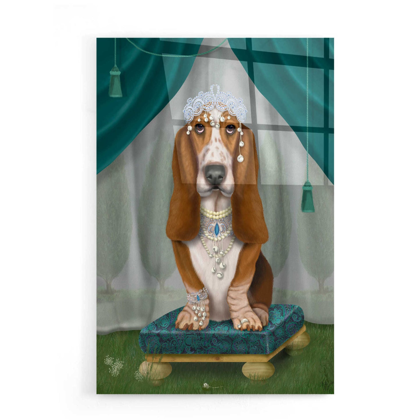 Epic Art 'Basset Hound and Tiara' by Fab Funky, Acrylic Glass Wall Art,16x24