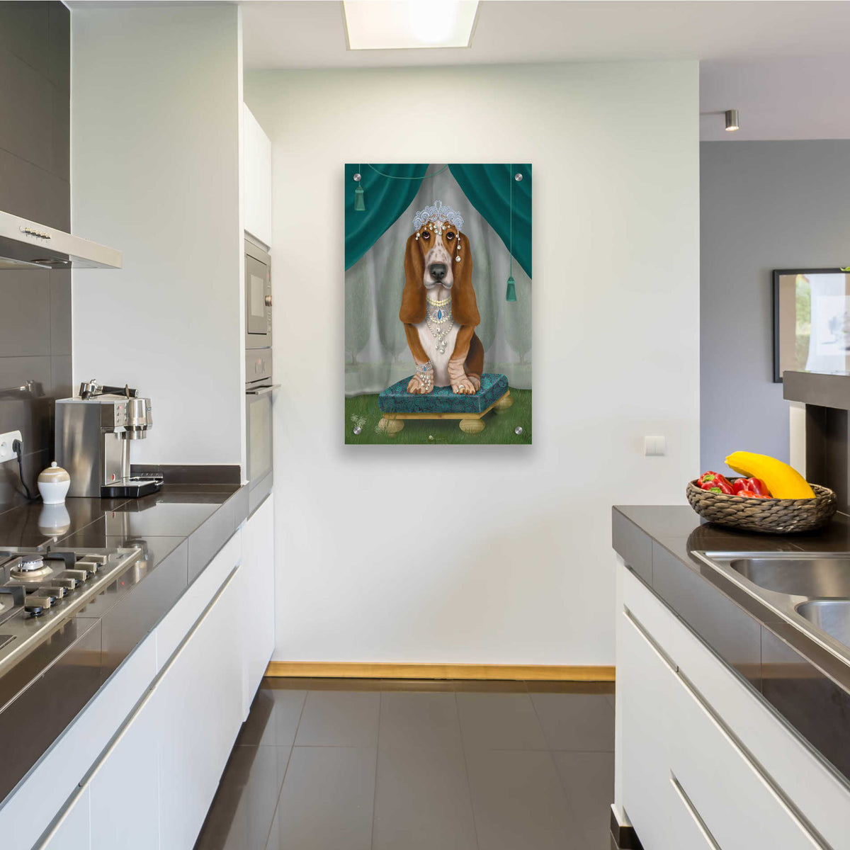 Epic Art 'Basset Hound and Tiara' by Fab Funky, Acrylic Glass Wall Art,24x36
