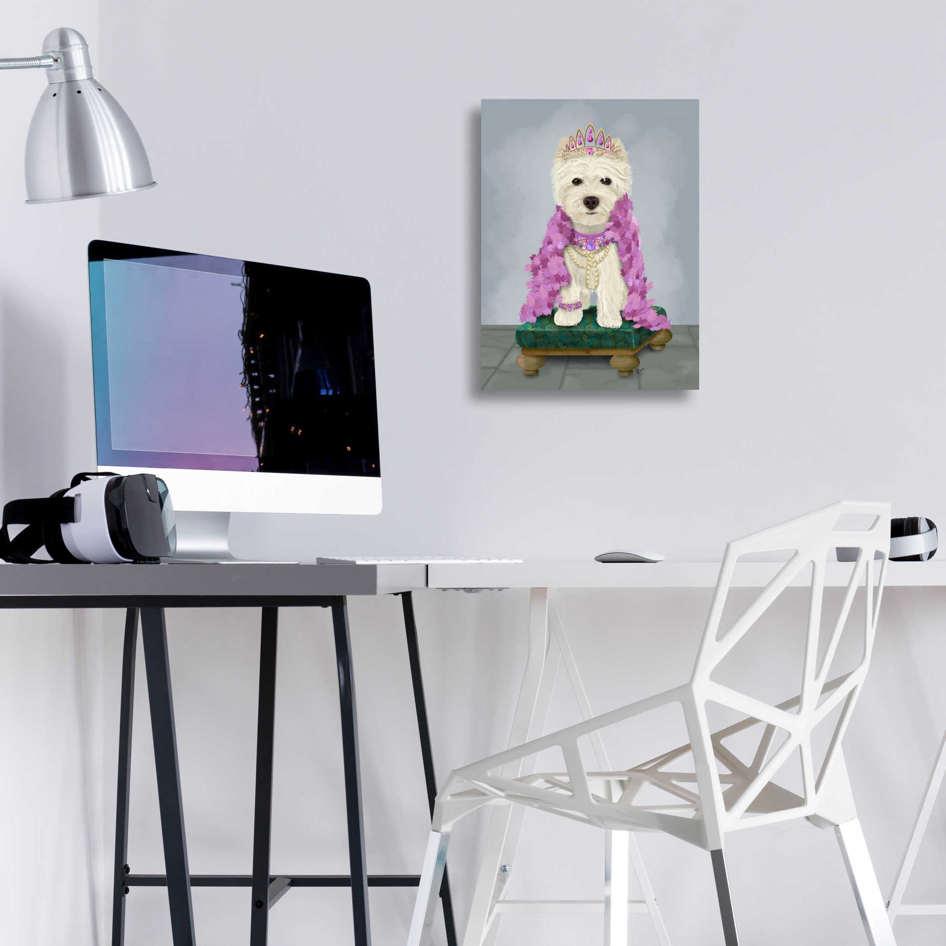 Epic Art 'West Highland Terrier with Tiara' by Fab Funky, Acrylic Glass Wall Art,12x16
