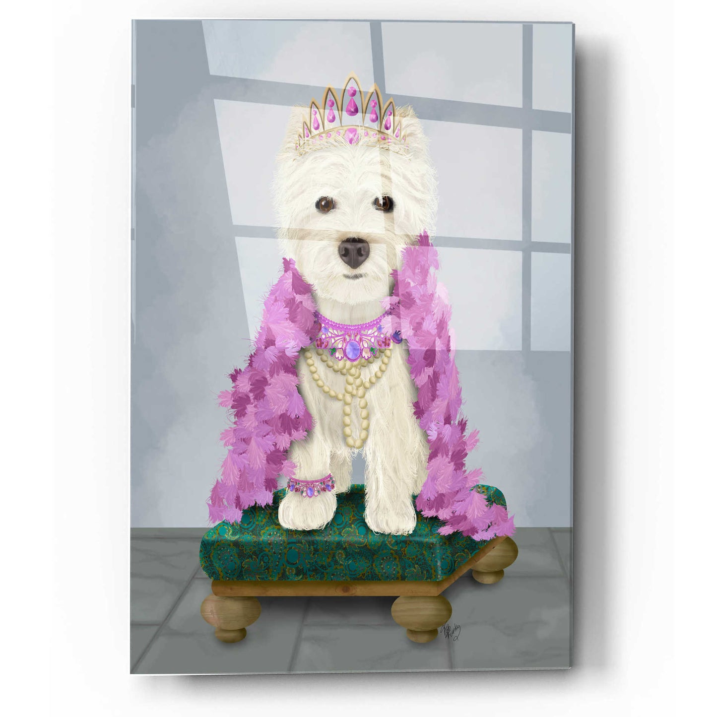 Epic Art 'West Highland Terrier with Tiara' by Fab Funky, Acrylic Glass Wall Art,12x16