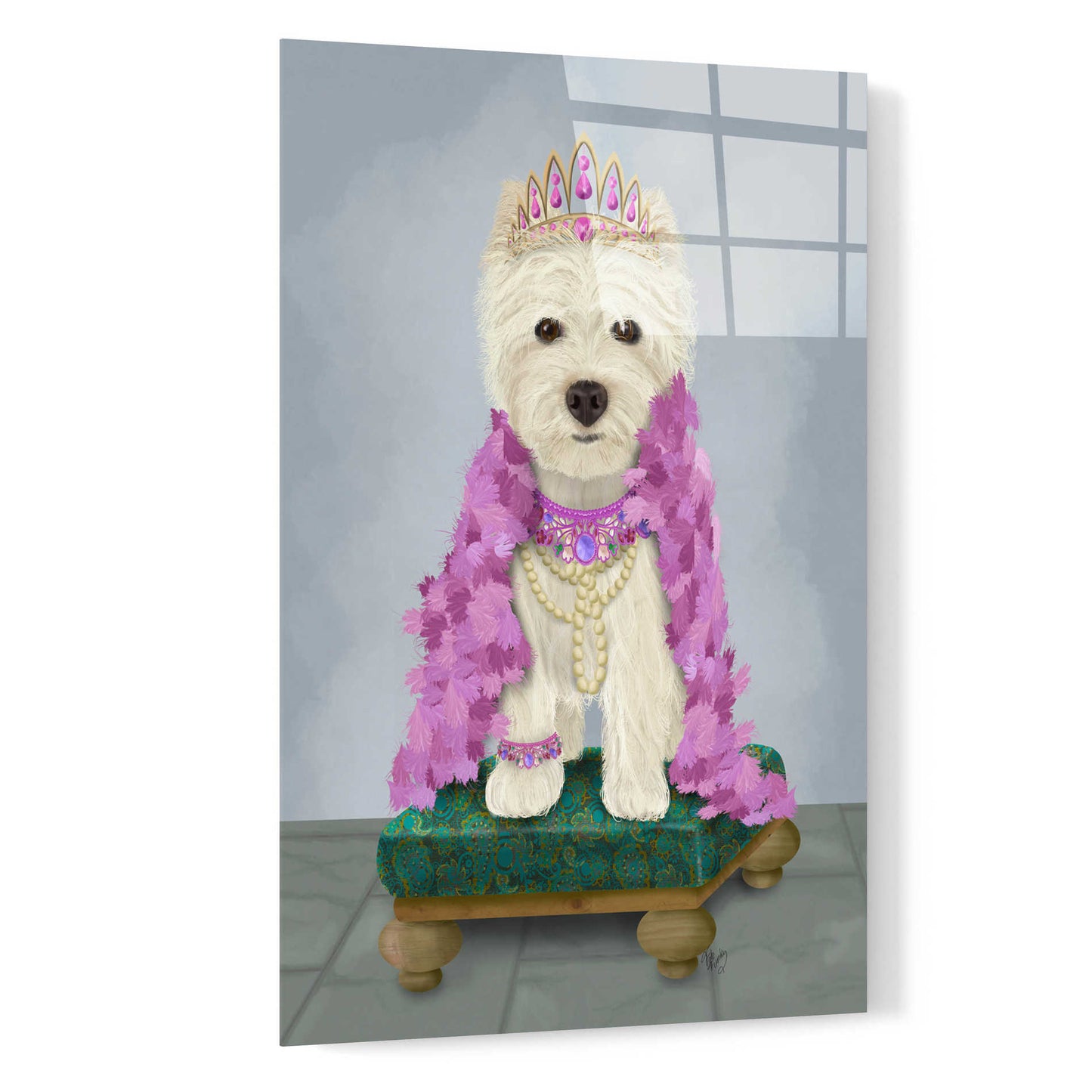 Epic Art 'West Highland Terrier with Tiara' by Fab Funky, Acrylic Glass Wall Art,16x24