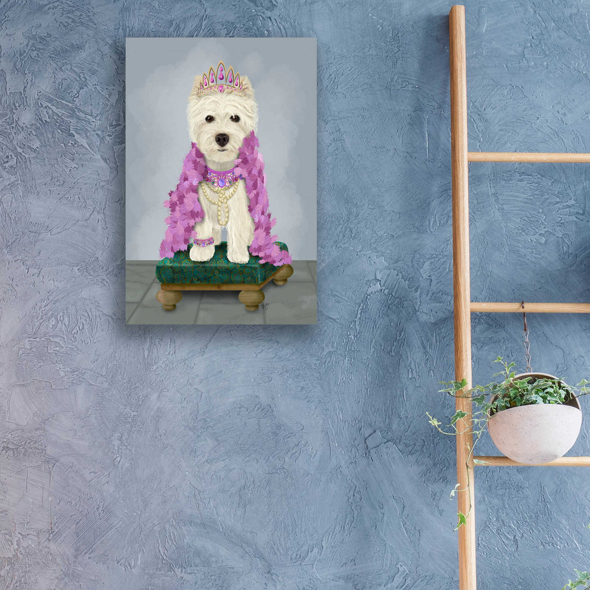 Epic Art 'West Highland Terrier with Tiara' by Fab Funky, Acrylic Glass Wall Art,16x24