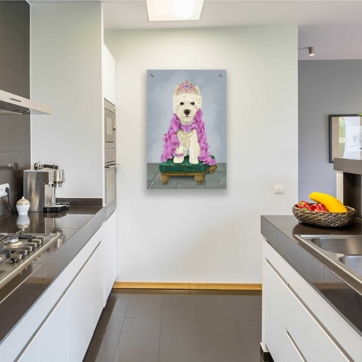 Epic Art 'West Highland Terrier with Tiara' by Fab Funky, Acrylic Glass Wall Art,24x36