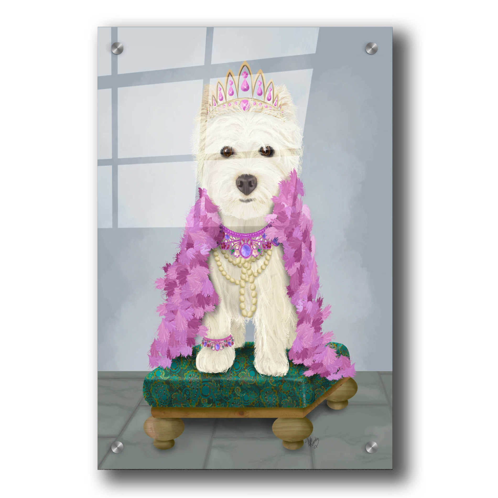 Epic Art 'West Highland Terrier with Tiara' by Fab Funky, Acrylic Glass Wall Art,24x36