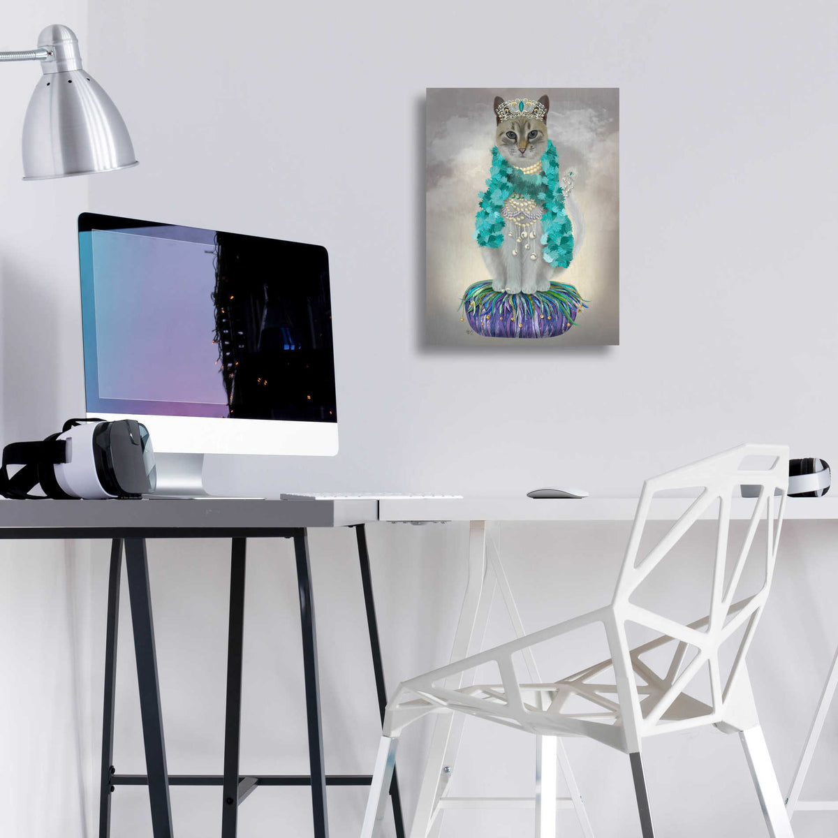 Epic Art 'Grey Cat With Bells, Full' by Fab Funky, Acrylic Glass Wall Art,12x16