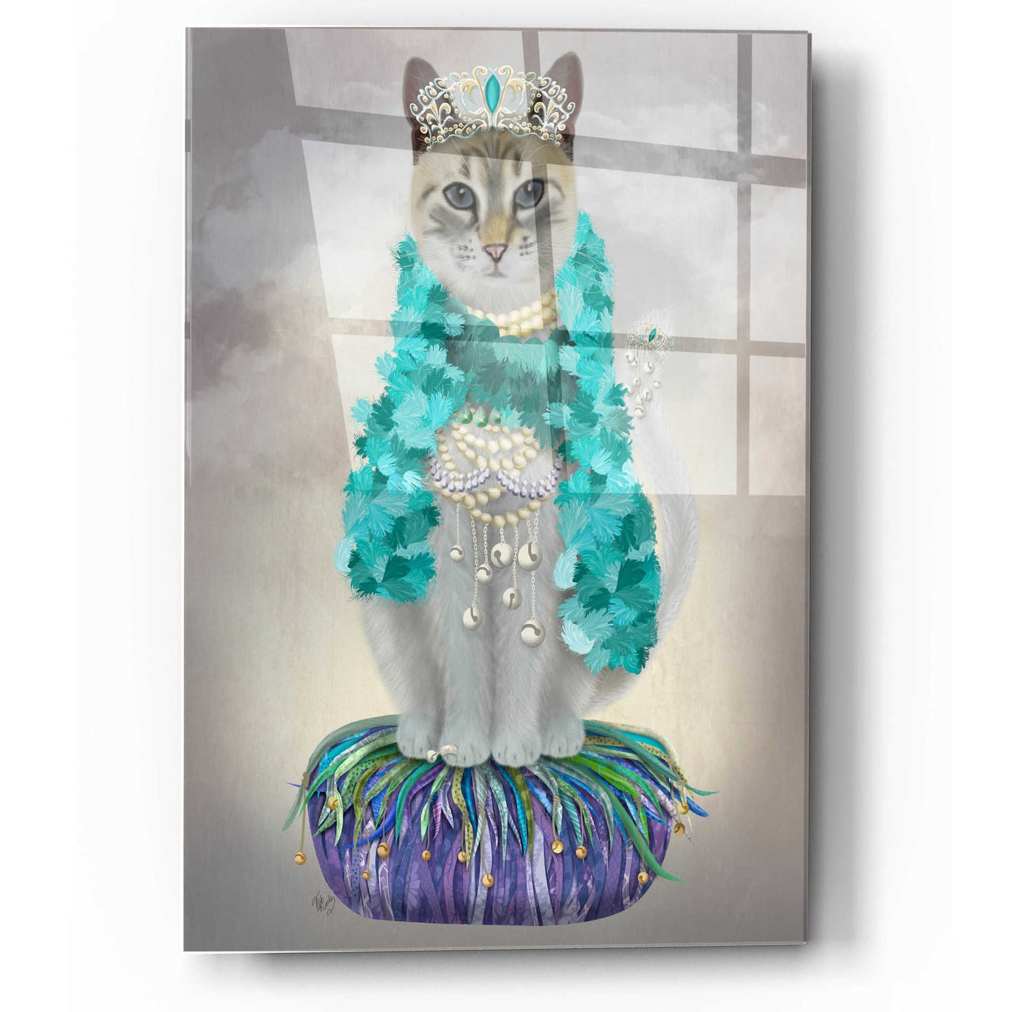 Epic Art 'Grey Cat With Bells, Full' by Fab Funky, Acrylic Glass Wall Art,12x16