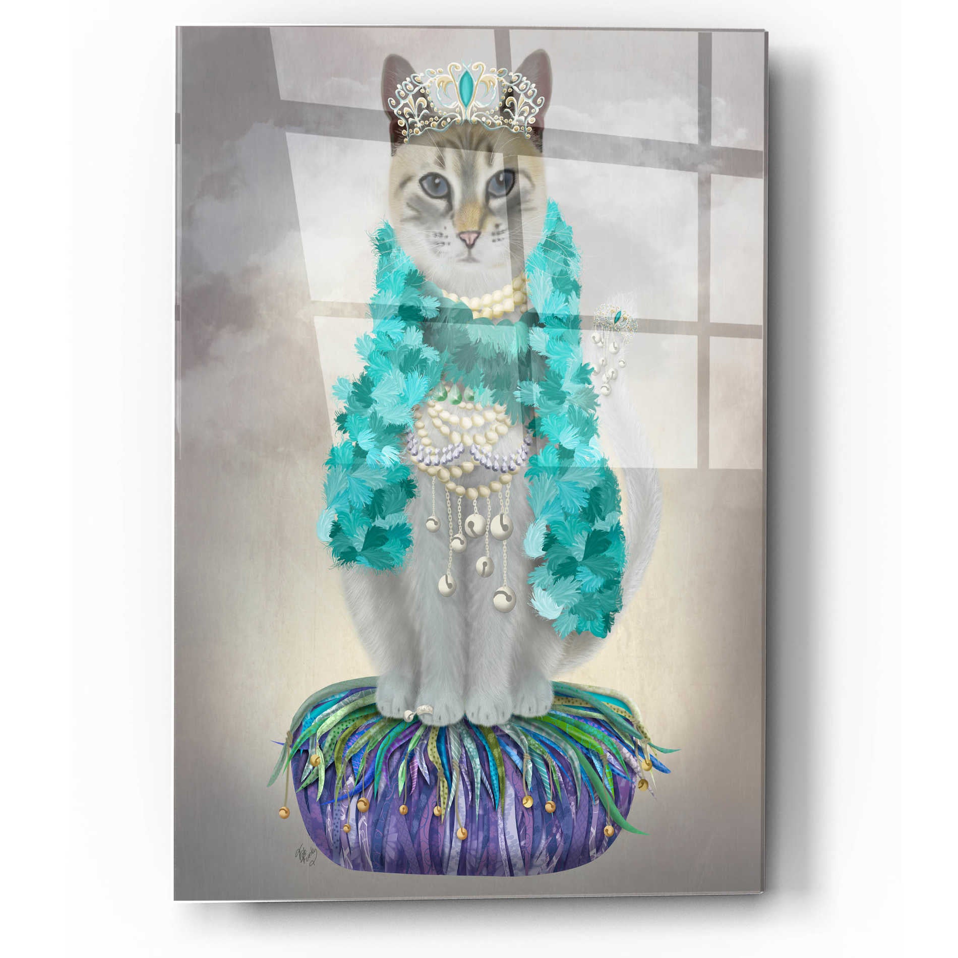 Epic Art 'Grey Cat With Bells, Full' by Fab Funky, Acrylic Glass Wall Art,12x16