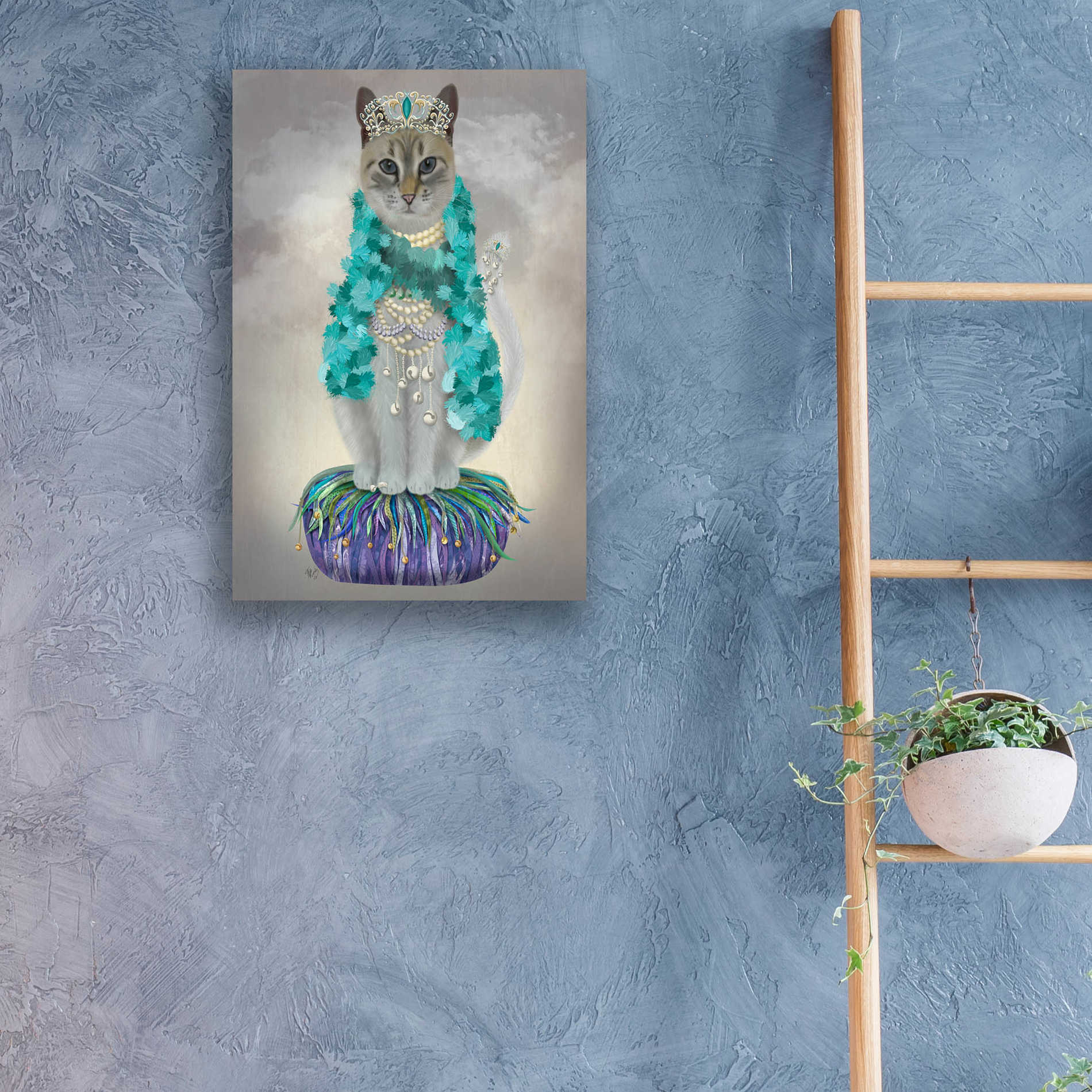 Epic Art 'Grey Cat With Bells, Full' by Fab Funky, Acrylic Glass Wall Art,16x24