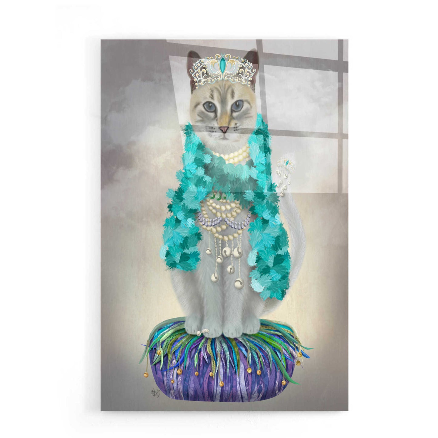 Epic Art 'Grey Cat With Bells, Full' by Fab Funky, Acrylic Glass Wall Art,16x24