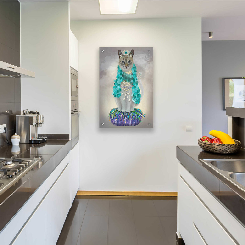 Epic Art 'Grey Cat With Bells, Full' by Fab Funky, Acrylic Glass Wall Art,24x36