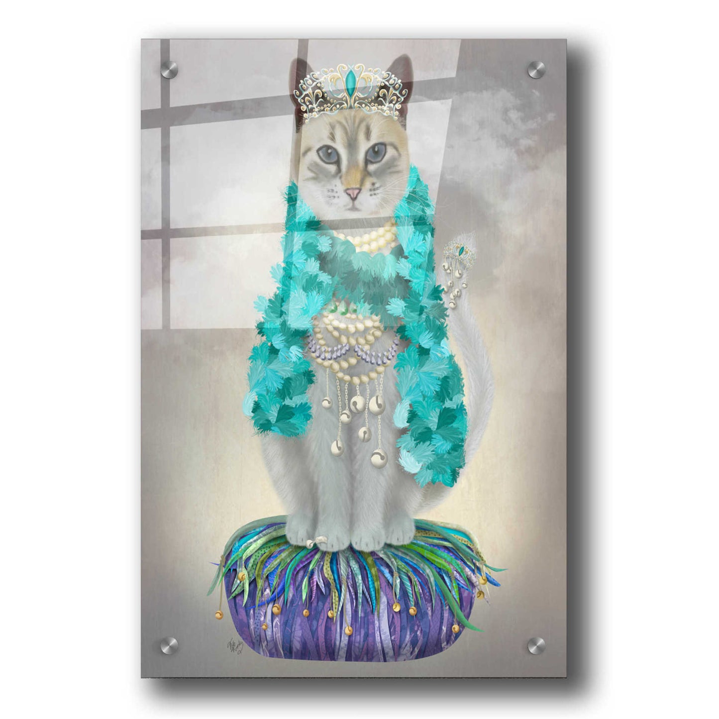 Epic Art 'Grey Cat With Bells, Full' by Fab Funky, Acrylic Glass Wall Art,24x36