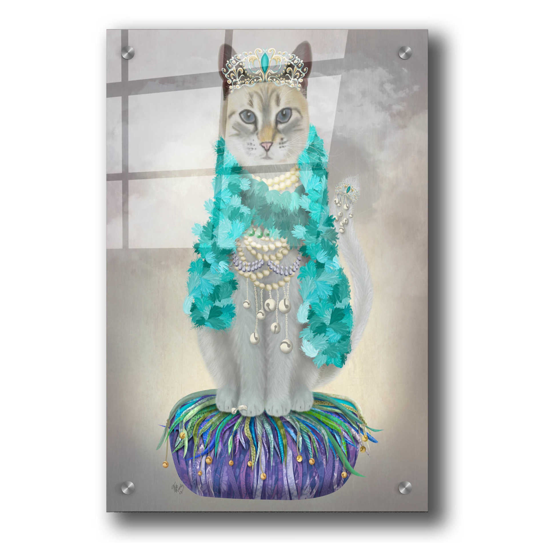 Epic Art 'Grey Cat With Bells, Full' by Fab Funky, Acrylic Glass Wall Art,24x36