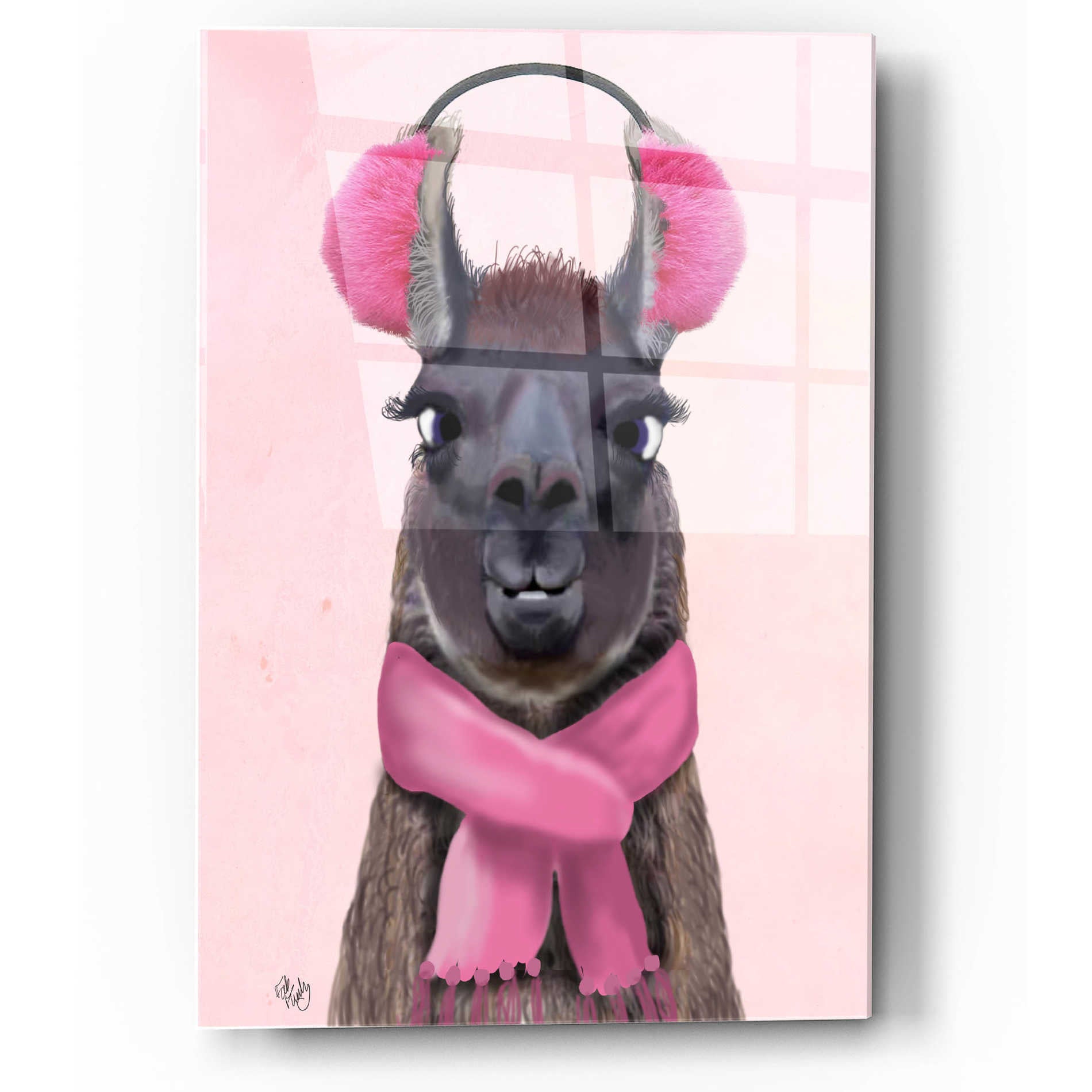 Epic Art 'Chilly Llama Pink' by Fab Funky, Acrylic Glass Wall Art,12x16