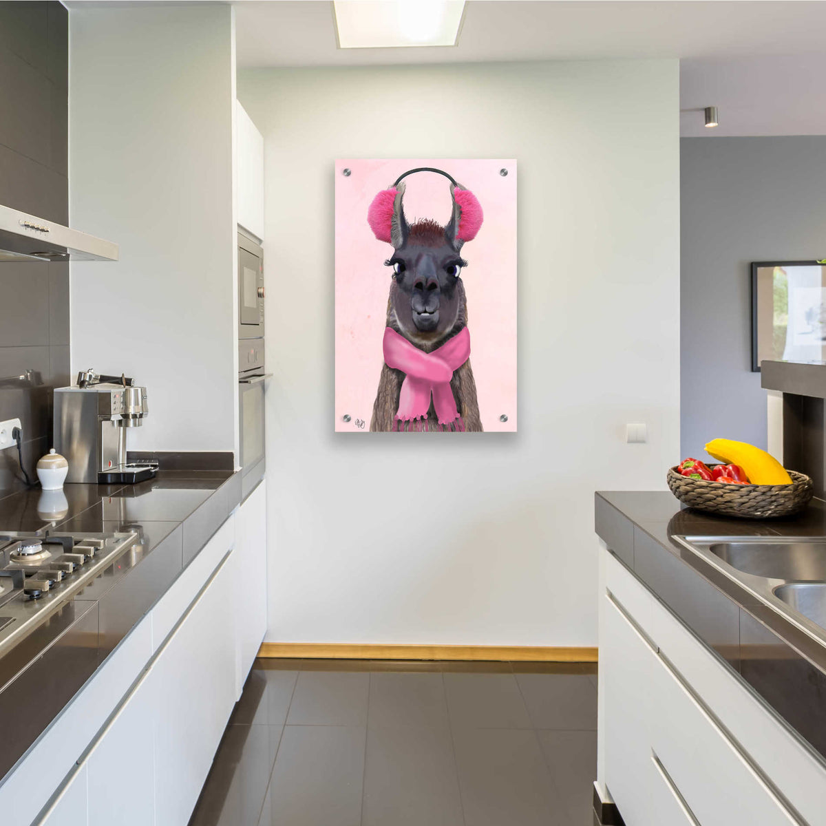 Epic Art 'Chilly Llama Pink' by Fab Funky, Acrylic Glass Wall Art,24x36