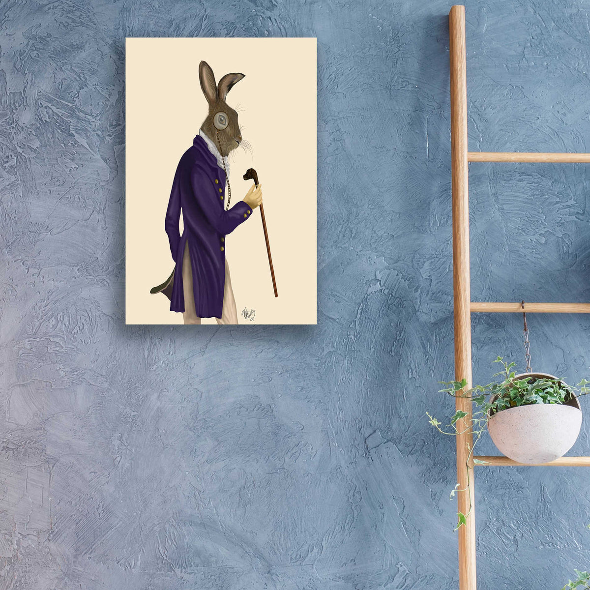 Epic Art 'Hare In Purple Coat' by Fab Funky, Acrylic Glass Wall Art,16x24