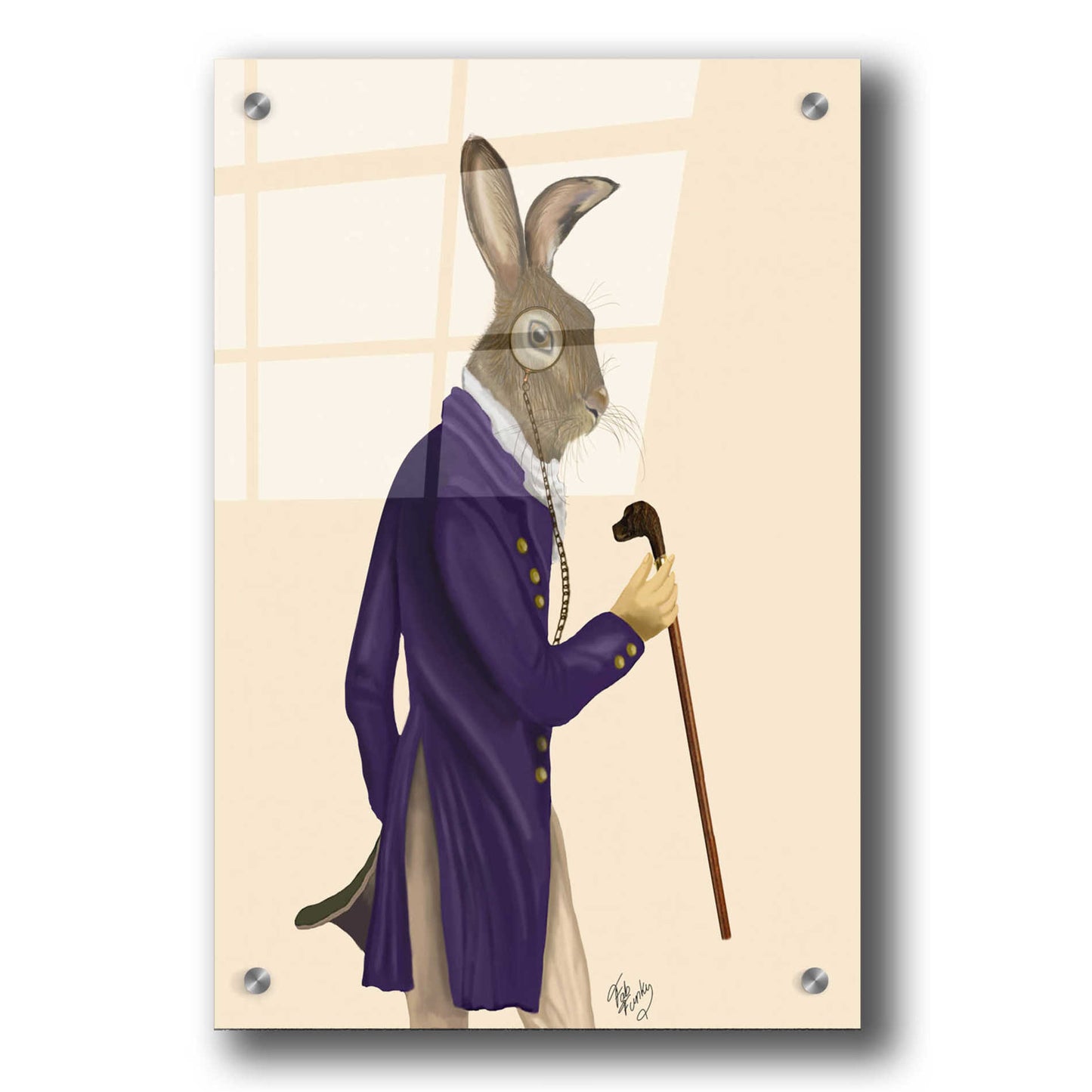 Epic Art 'Hare In Purple Coat' by Fab Funky, Acrylic Glass Wall Art,24x36