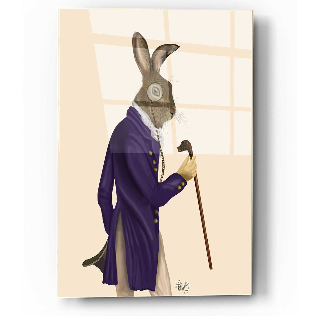 Epic Art 'Hare In Purple Coat' by Fab Funky, Acrylic Glass Wall Art