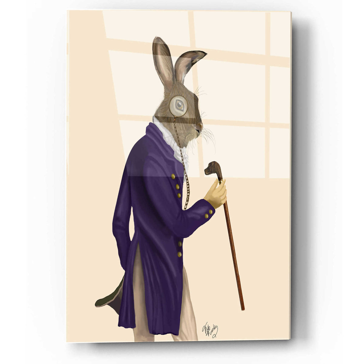 Epic Art 'Hare In Purple Coat' by Fab Funky, Acrylic Glass Wall Art