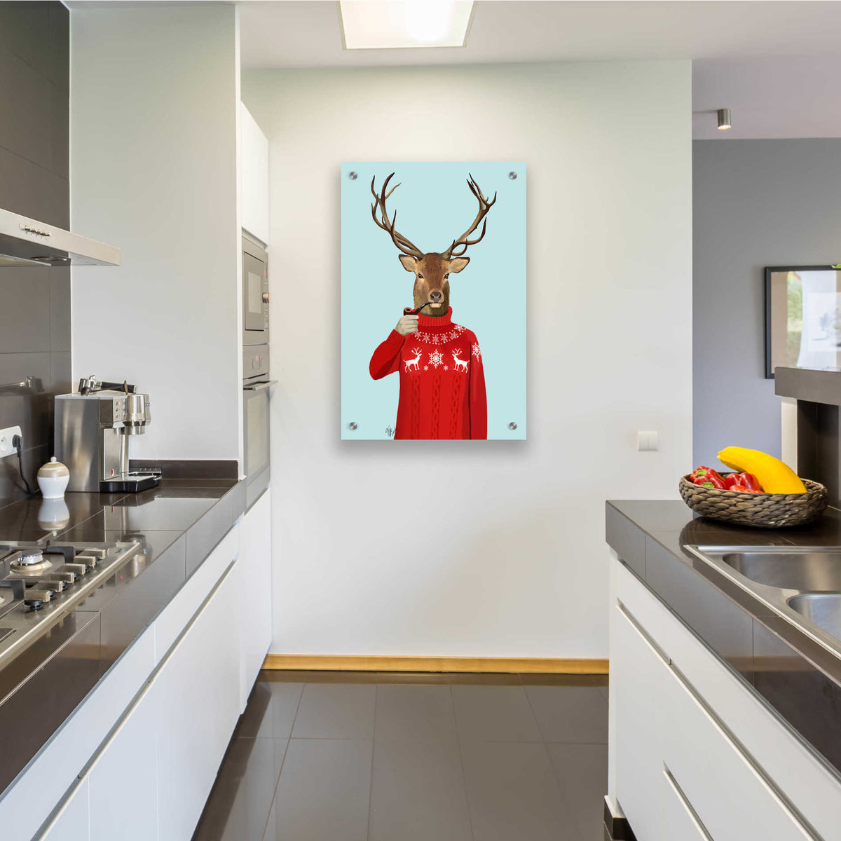 Epic Art 'Deer in Ski Sweater' by Fab Funky, Acrylic Glass Wall Art,24x36