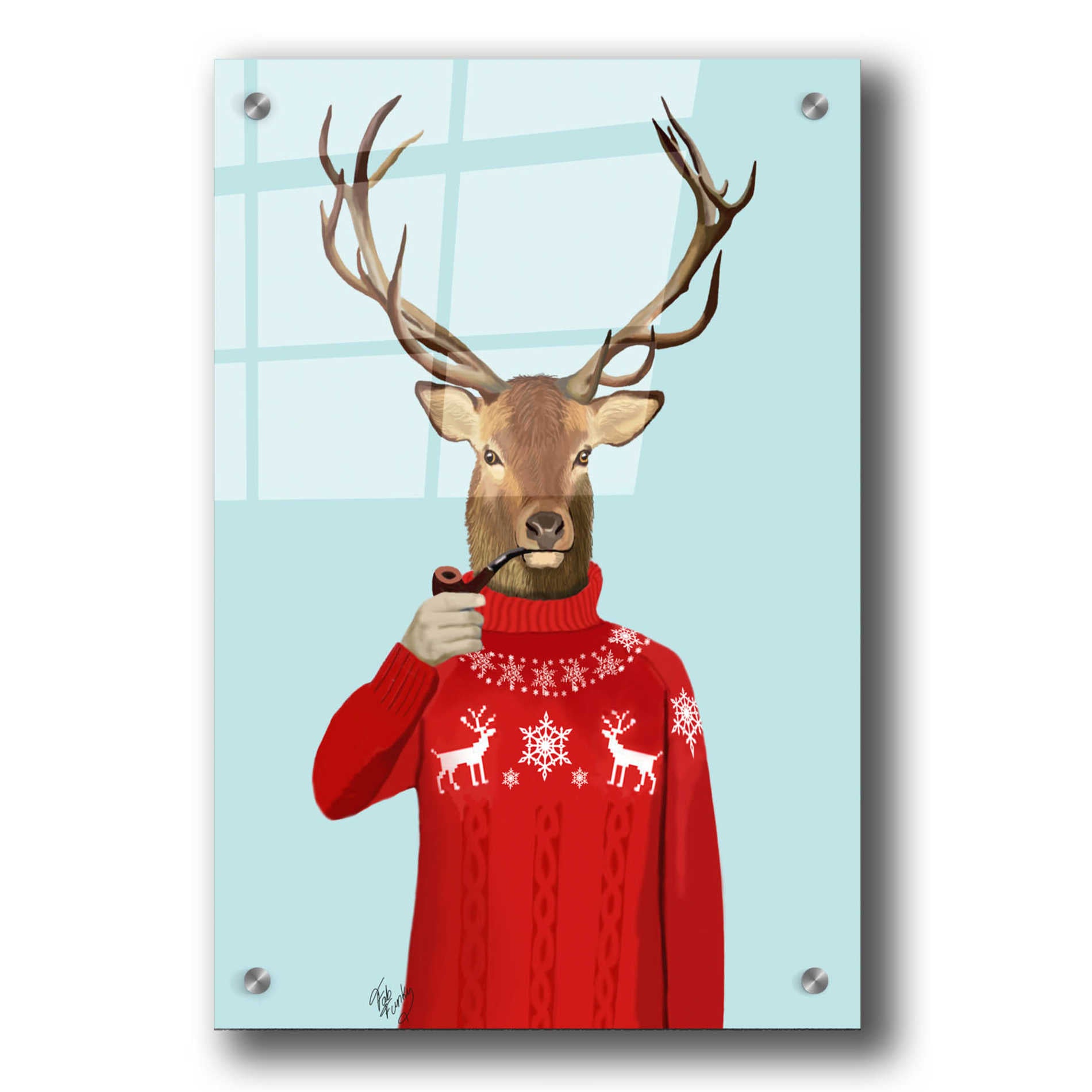 Epic Art 'Deer in Ski Sweater' by Fab Funky, Acrylic Glass Wall Art,24x36