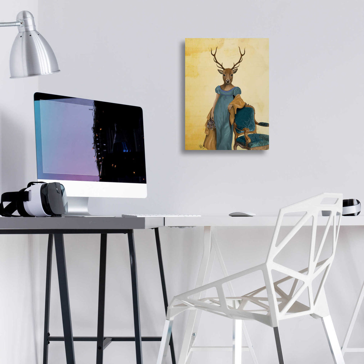 Epic Art 'Deer In Blue Dress' by Fab Funky, Acrylic Glass Wall Art,12x16