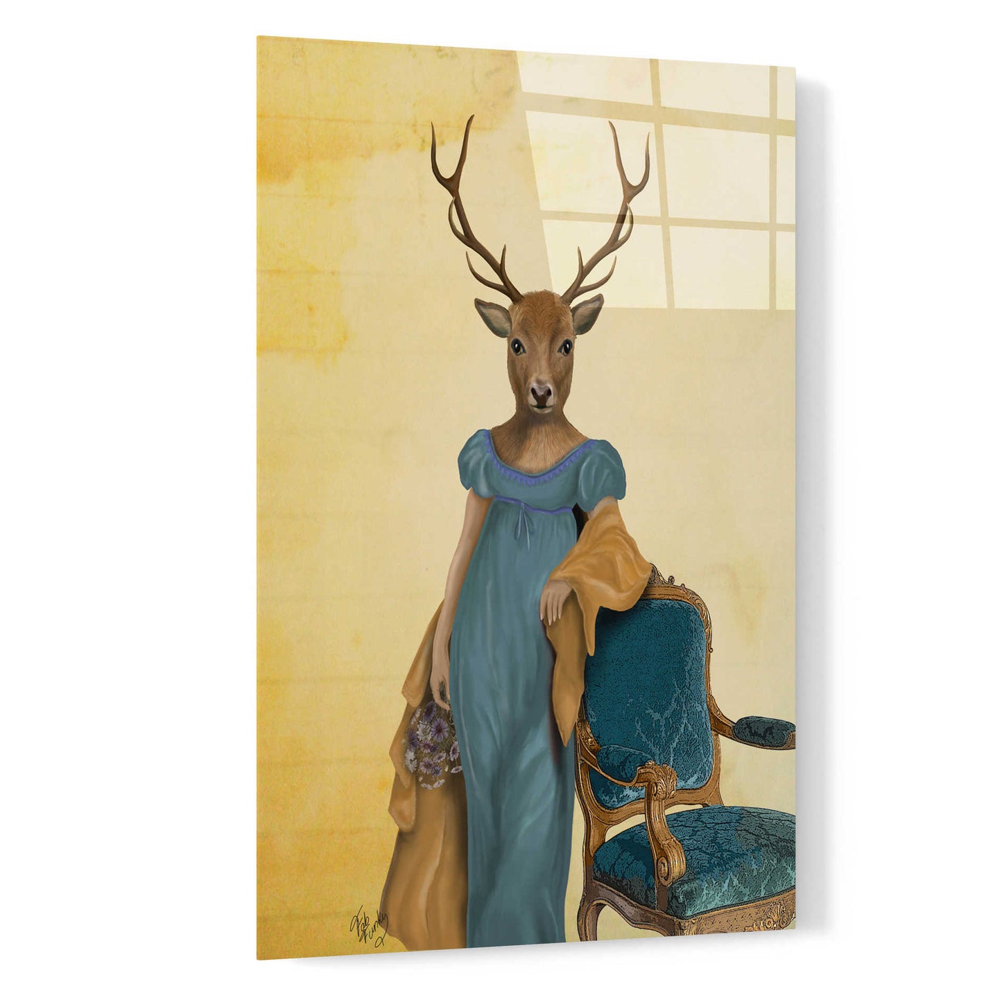Epic Art 'Deer In Blue Dress' by Fab Funky, Acrylic Glass Wall Art,16x24
