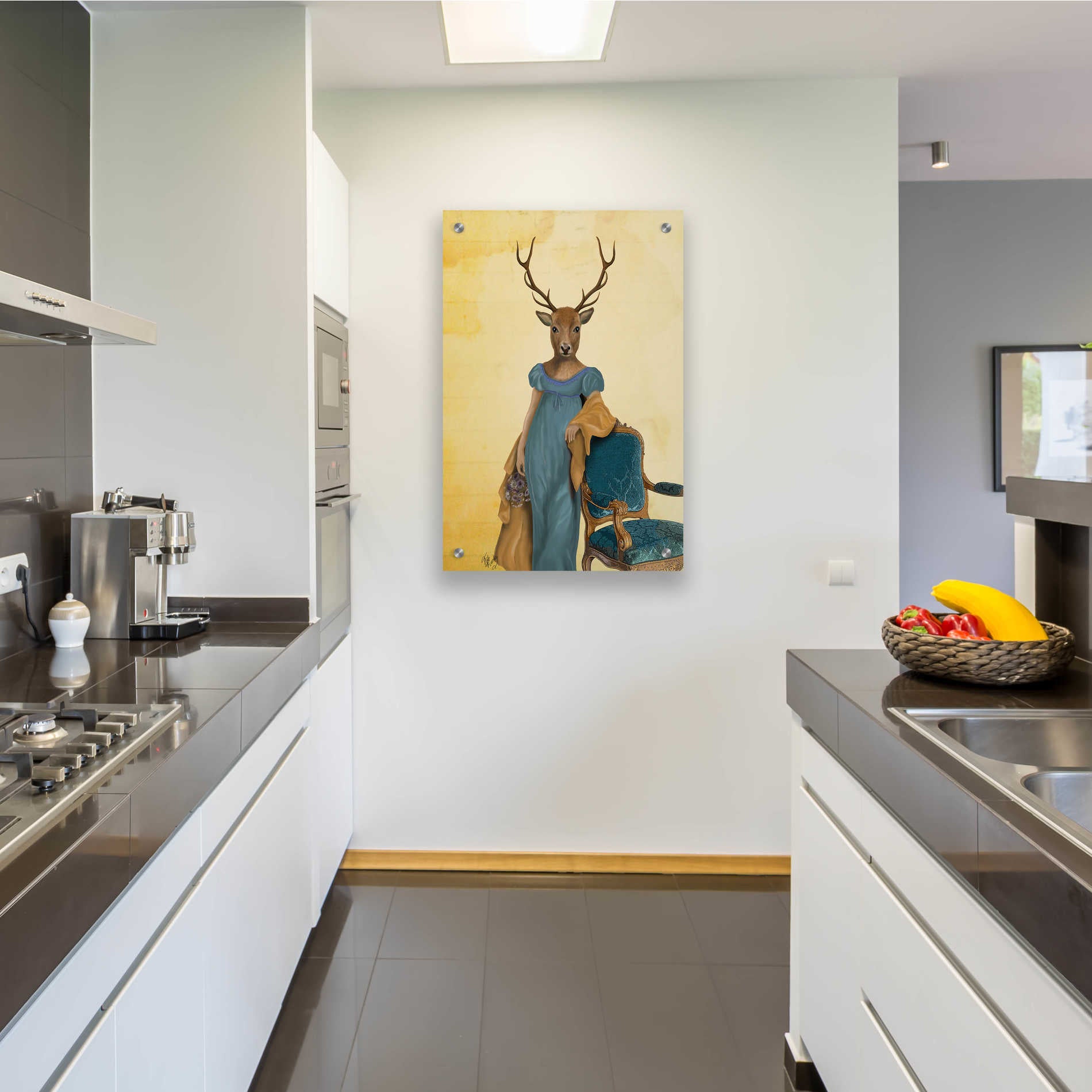 Epic Art 'Deer In Blue Dress' by Fab Funky, Acrylic Glass Wall Art,24x36
